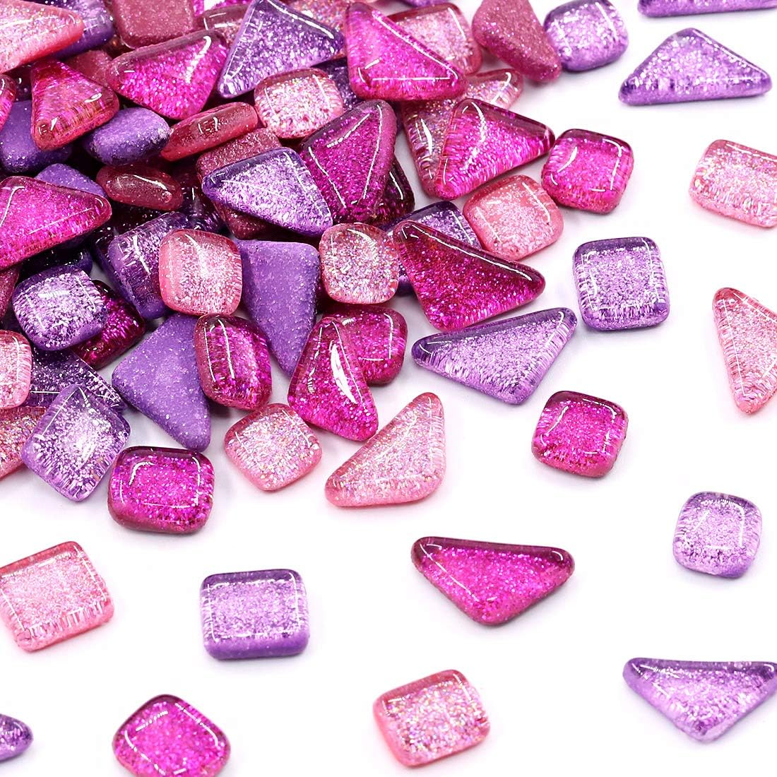 Swpeet 1 Pound Mixed Colors Shine Crystal Series Mosaic Tiles Assortment Kit, Square and Triangle Genuine Mosaic Tiles Glitter Crystal Mosaic Perfect for Home Decoration Crafts - Mosaic Tiles H