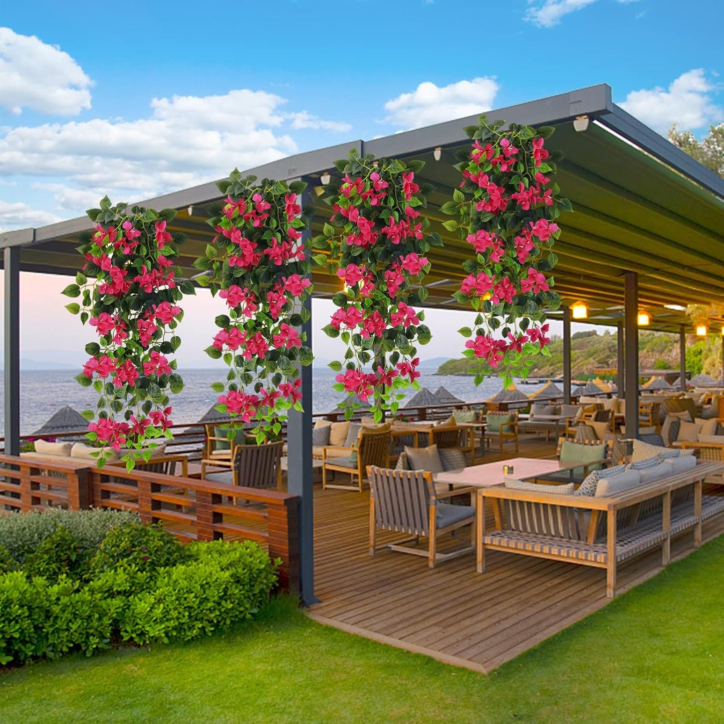 Fake Hanging Flowers Plants Bougainvillea Artificial,UV Resistant Faux Silk Flower Fabric Vine for Indoor Outdoor Garden Porch Eave Fence Wedding Wall Spring Summer Decor