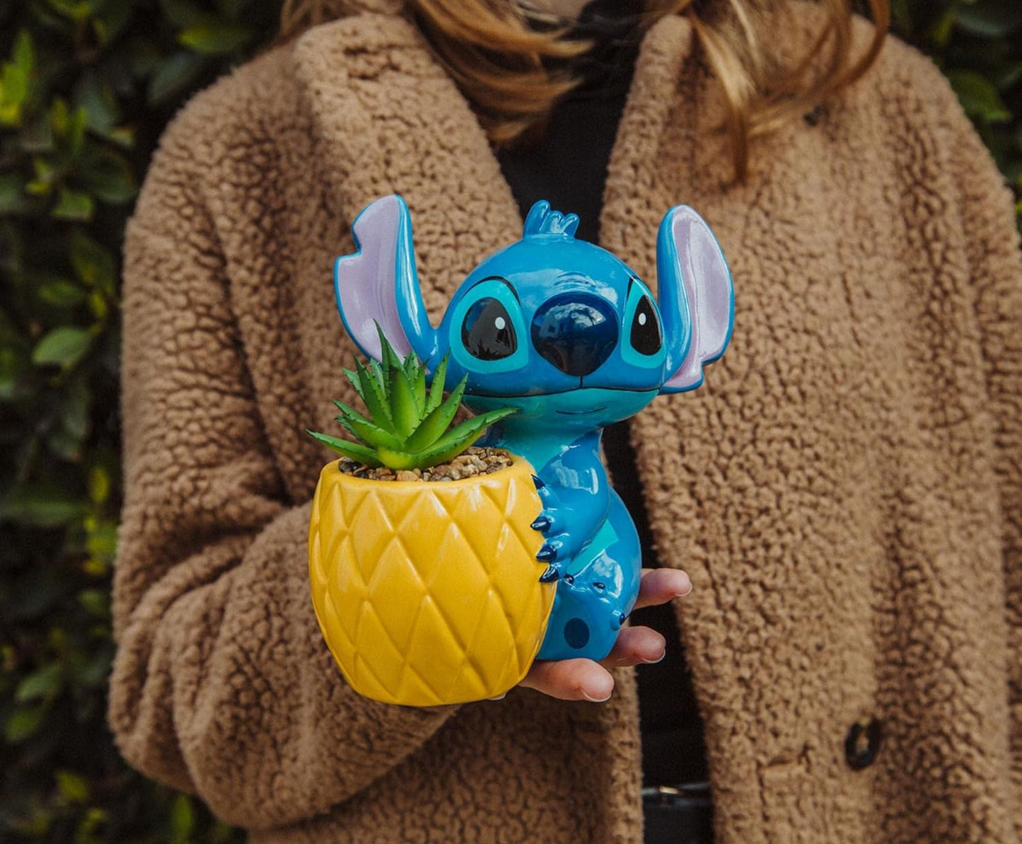 Disney Lilo & Stitch Pineapple 6-Inch Ceramic Planter with Artificial Succulent | Cute Flower Pot, Faux Indoor Plants