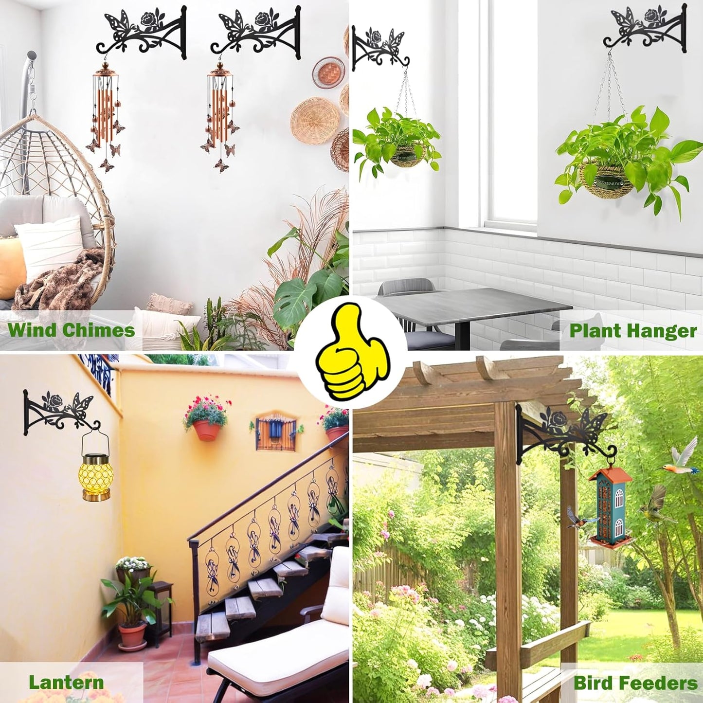 4 Pcs Plant Hangers Outdoor,9 inch Metal Hanging Plant Bracket with Butterfly Pattern,Heavy Duty Plant Hooks for Hanging Plants,Bird Feeder,Lantern
