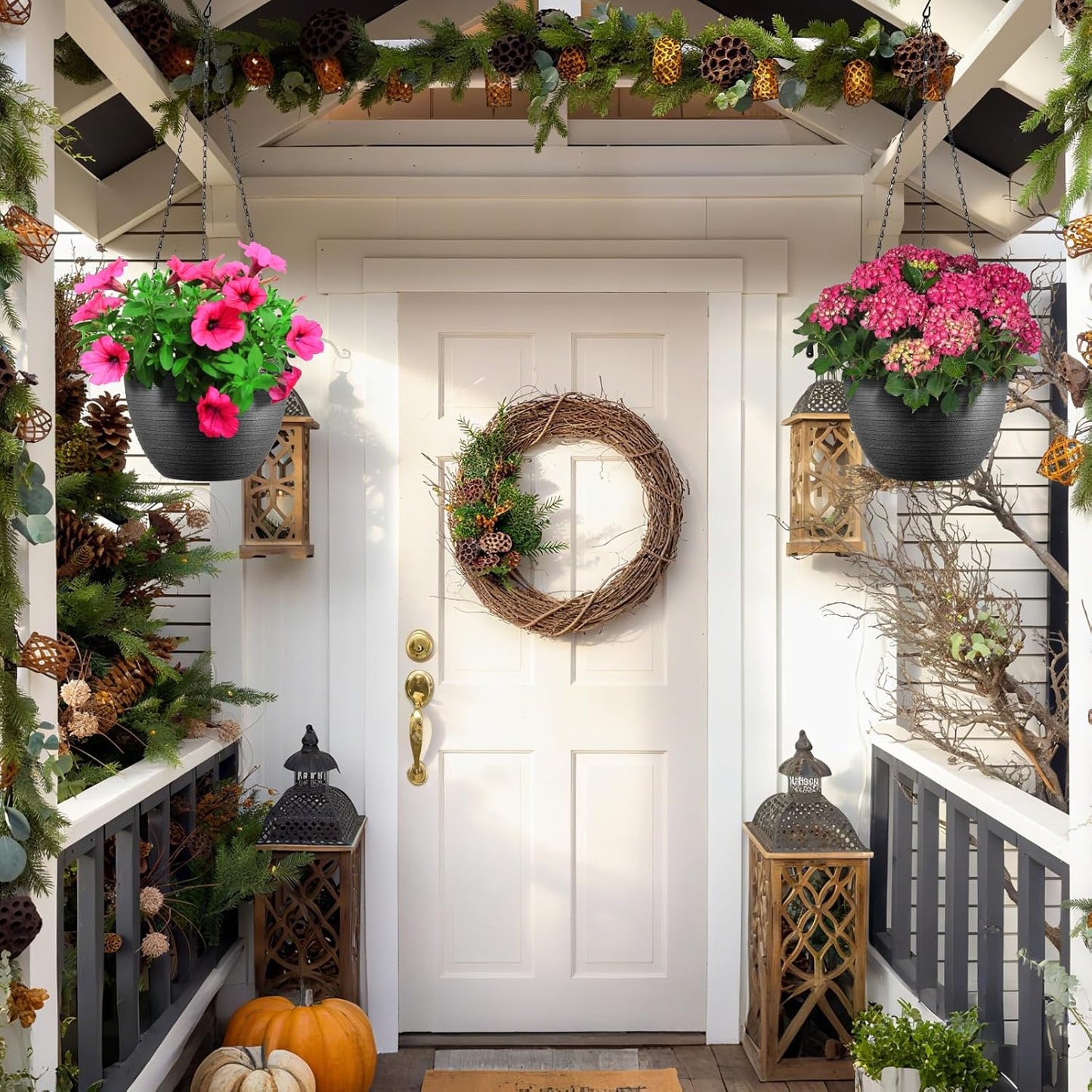 Hanging Planters for Indoor Outdoor Plants, Set of 2 Self Watering Hanging Pots with Drainage Hole & Plug and 20" Chain & Hooks