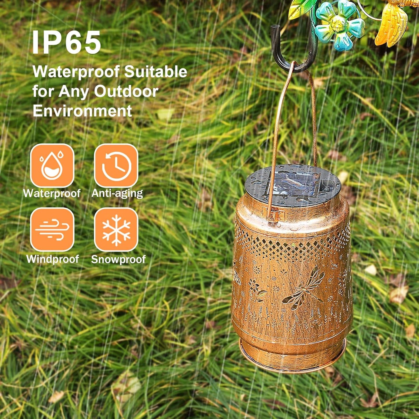 Solar Lanterns Outdoor Waterproof Dragonfly Garden Decor, Birthday Gifts for Women Mom Grandma Hanging Solar Lights Metal LED Decoration with Shepherd Hook Outside for Garden Yard Porch Lawn Patio