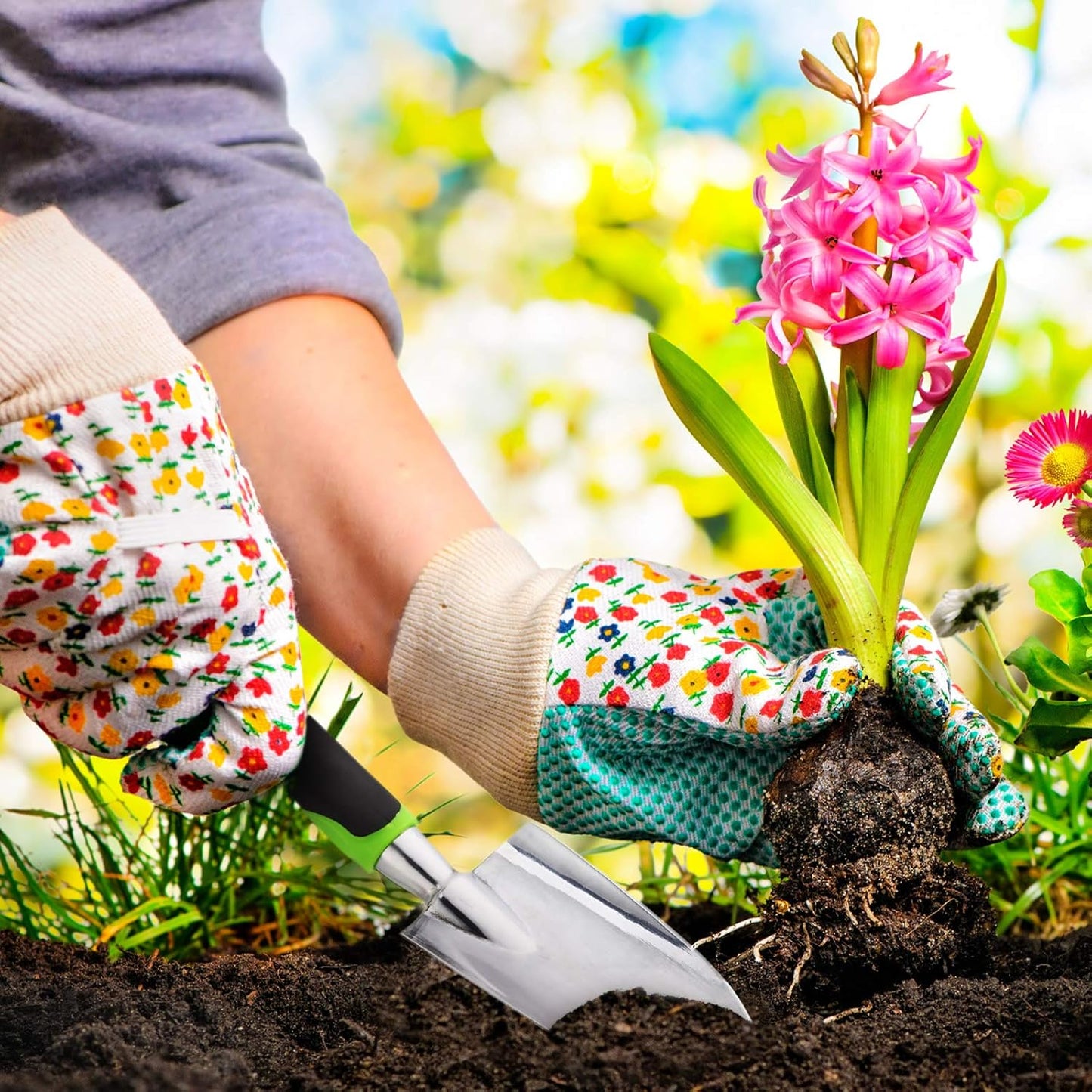 2 Pcs Garden Trowel Hand Shovel Tool Soil Scoop with Soft Rubberized Non Slip Handle Aluminum Alloy Potting Shovel for Digging Planting (Yellow, Green)