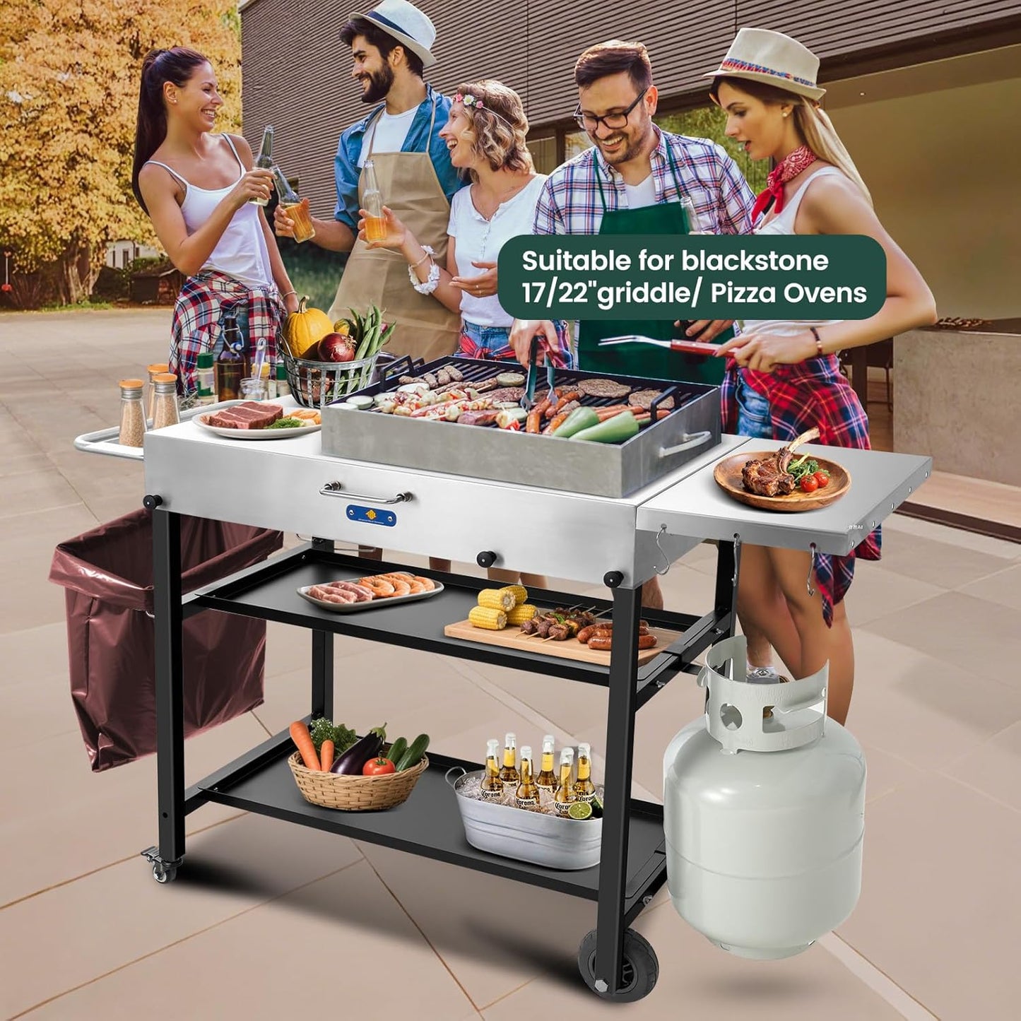 ARC Advanced Royal Champion Outdoor Grill Cart,Blackstone Griddle Stand,440lbs Grill Table Pizza Oven Stand with Wheels for Ninja Woodfire Grill (43" W*17" D)