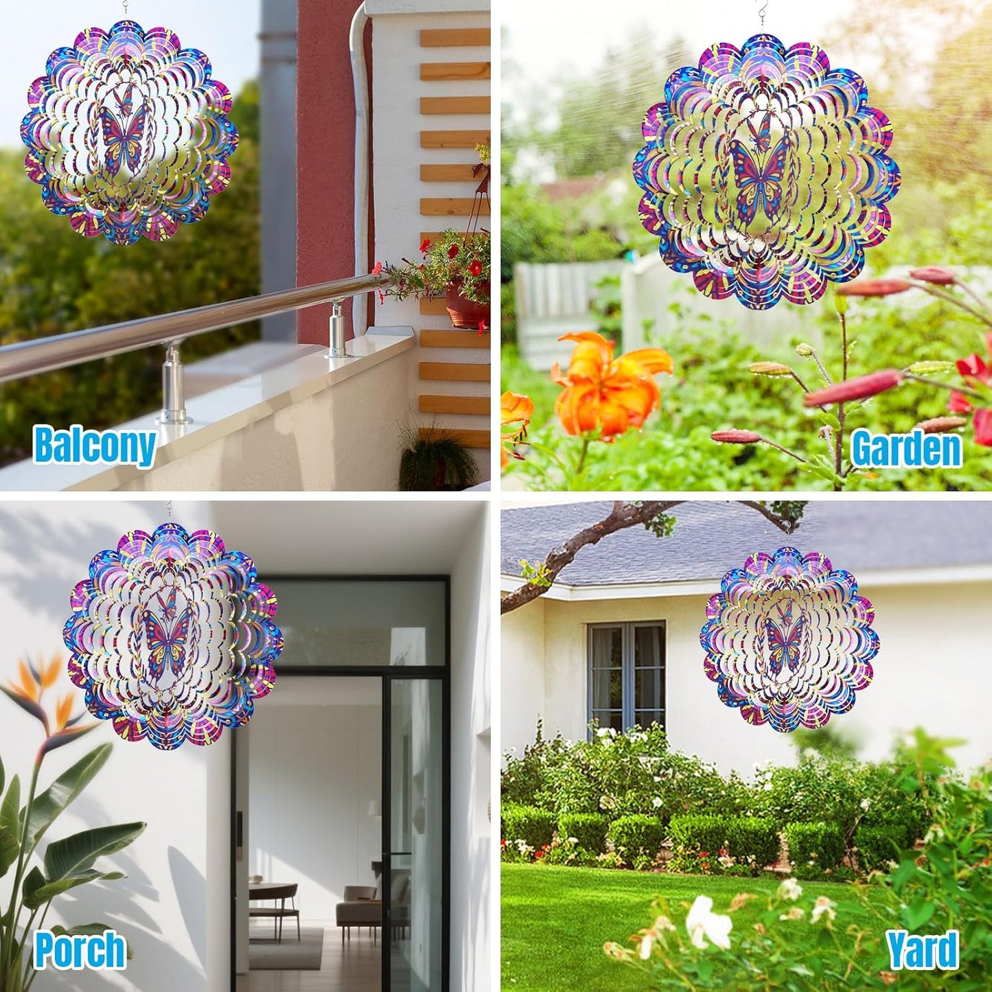 Wind Spinners Outdoor, Butterfly Metal 3D Hanging Garden Decor, 12-inch Stainless Steel Wind Spinner with Tail Spinner, Wind Sculptures for Patio Lawn Yard, Ornament Gift for Women/Men