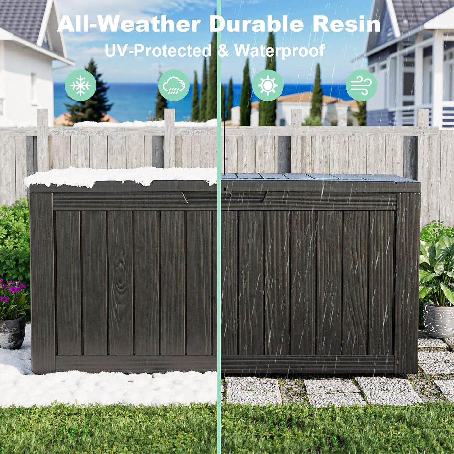 75 Gallon Resin Deck Box, Lockable Patio Outdoor Storage Box for Furniture, Garden Tools and Tools Storage, Waterproof Outside Storage Boxes - Black