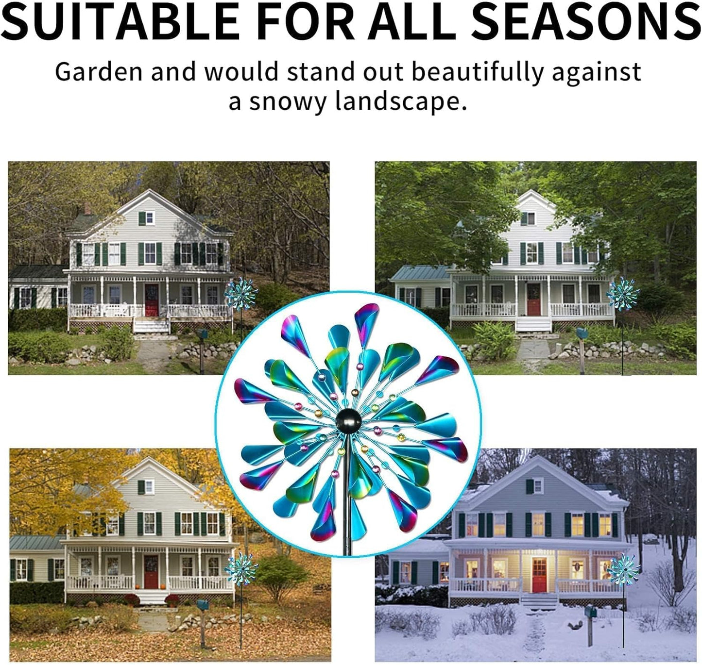 DECOROCA Kinetic Wind Spinners Outdoor - Large Metal Wind Sculptures & Spinners for Yard Patio Lawn Garden Decorations, Windmill Outdoor Clearance with Stable Metal Stake(Peacock-Blue)