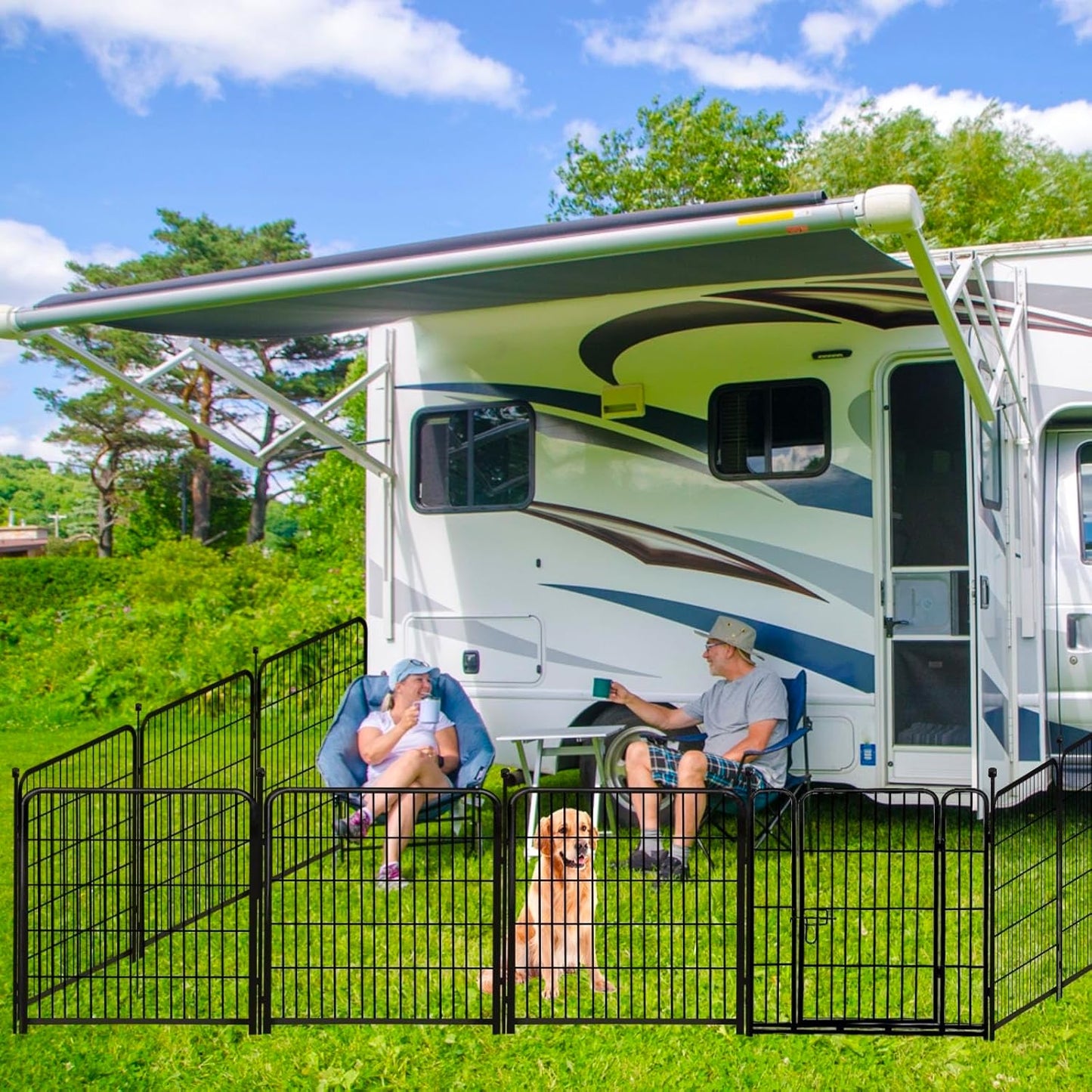 ADAVIN Garden Fence Wide Door Low Threshold, 40 inch High 14 Panels Total 31 Ft(L), Animal Barrier Fence No Dig, Fencing for Garden Beds, Black Iron Metal Heavy Duty Dog Fencing for Yard or Camping