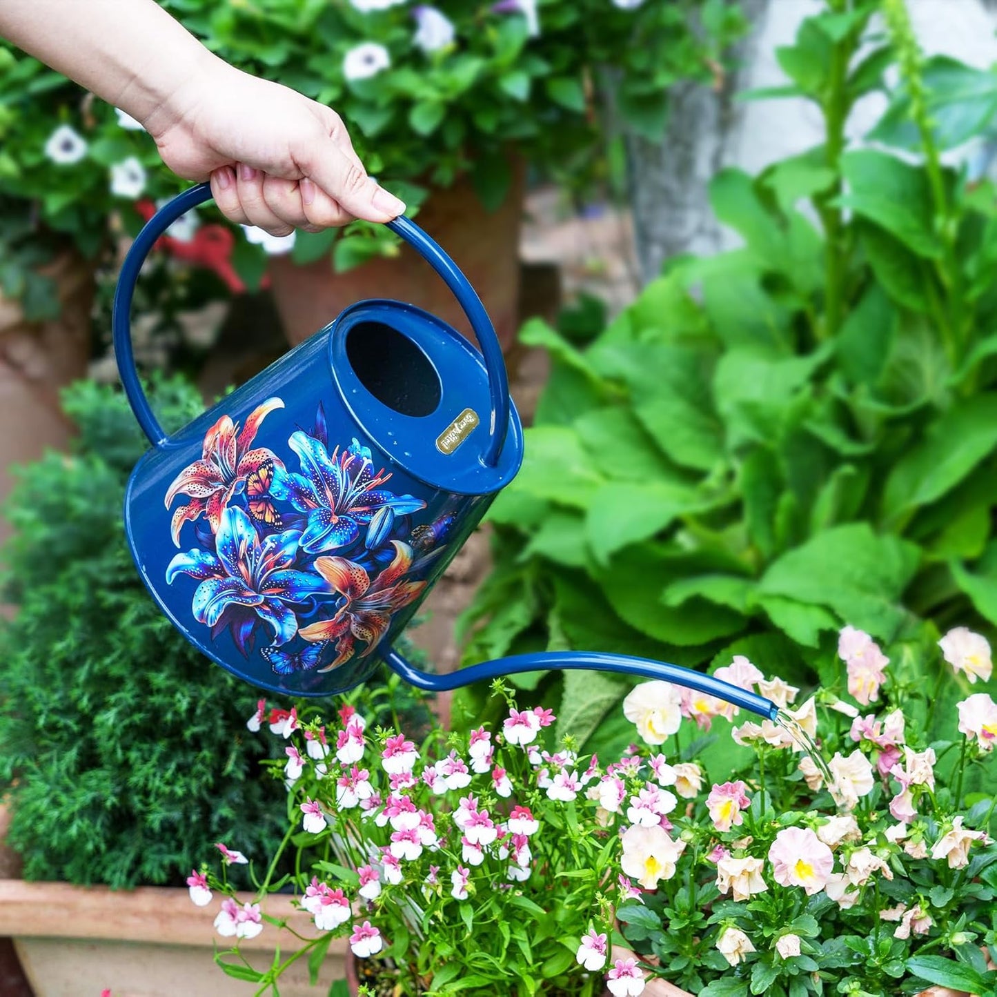 Berry&Bird House Plants Watering Can - Indoor&Outdoor 1/2 Gallon Stainless Steel Water Can with Long Spout Garden Decoration for Flower Bonsai Succulent Gardening Large Watwer Bottle (Lilium Brownii)