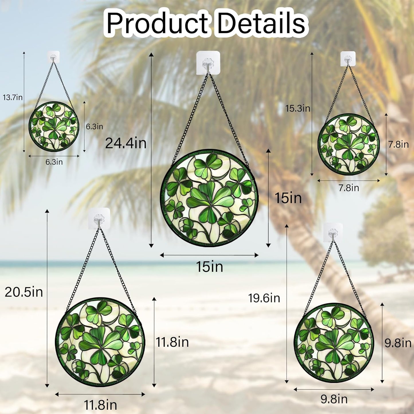 Stained Glass Window Hanging - Green Clover Flowers Suncatcher for Doors Garden St. Patrick's Day Plant Floral Sun Catchers Decor Mother's Day Birthday Gifts for Women Men Mom Nana 9.8 in