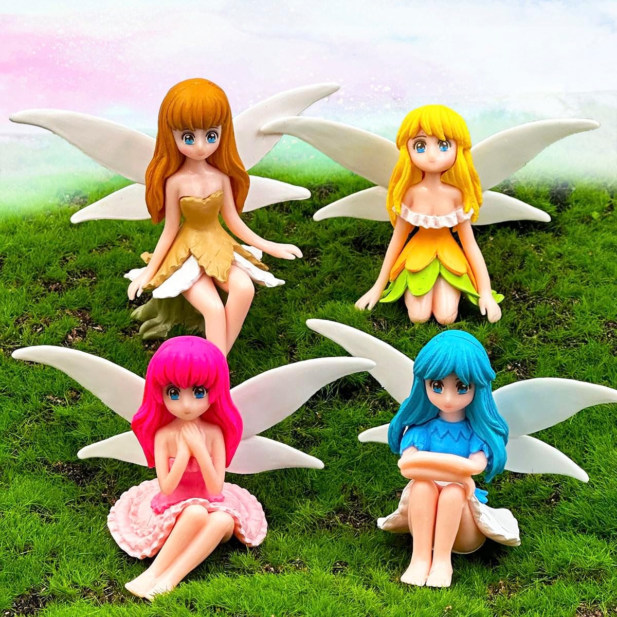 Suartus Miniature Fairy Figurines - 4Pcs Small Flower Fairies Ornaments Resin Mini Fairy Figurines Tiny Elf for DIY Fairy Garden Flower Pot Bonsai Micro Landscapes Craft Decoration Accessories