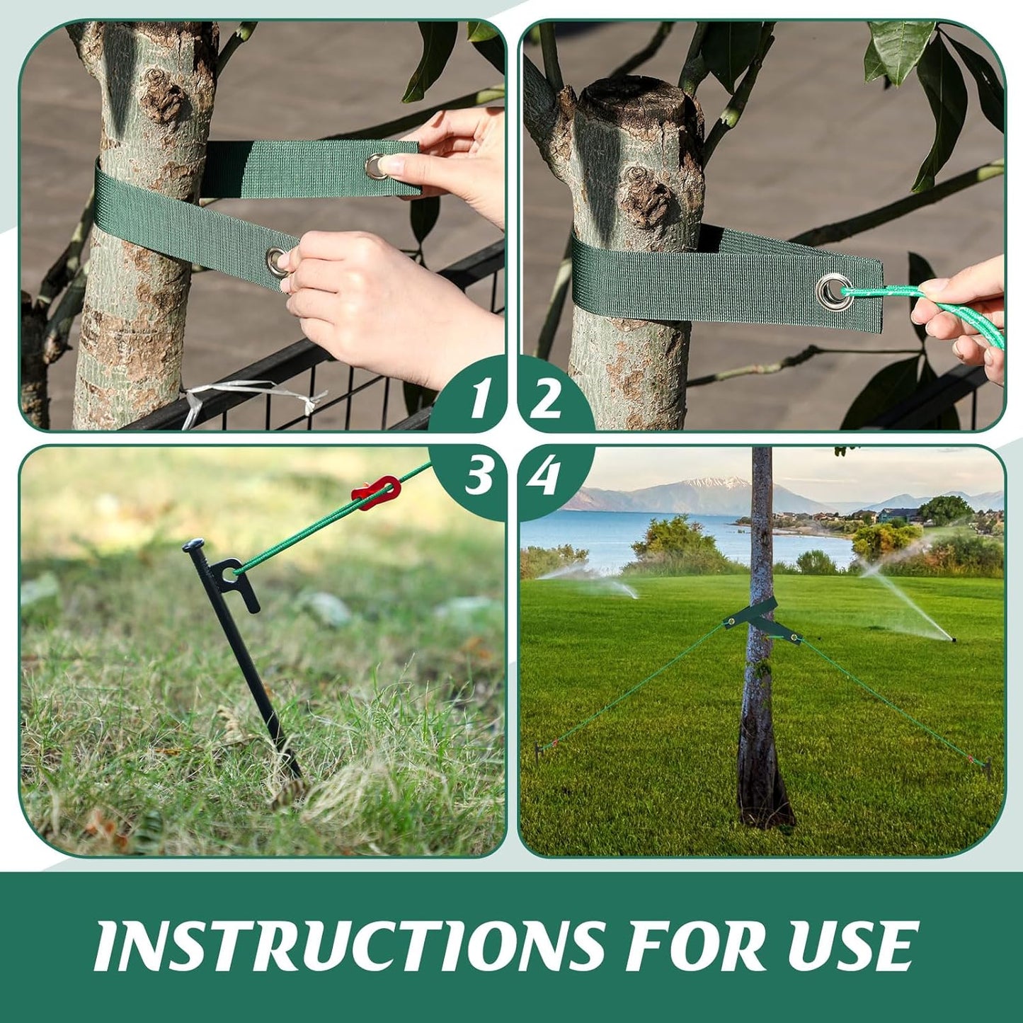 Suzile 120 Pcs Tree Stake Kit, Heavy Duty Tree Staking and Supports for Leaning Trees Include 11. 8'' Steel Stakes 15. 8'' Support Straps 13. 12 ft Ropes for Anchoring Hurricane Protection (Green)