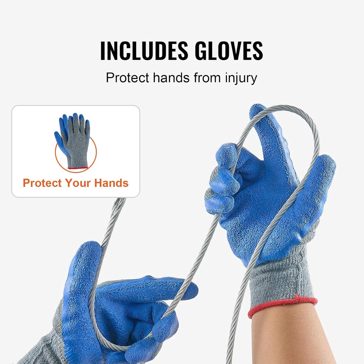 VEVOR Wire Rope, 1/4" 250 ft Zinc Galvanized Carbon Steel Cable with Gloves, 7000 lbs Breaking Strength, 7 x 19 Strands Construction Marine Aircraft Grade for Handrail Stair Decking Fence Outdoors