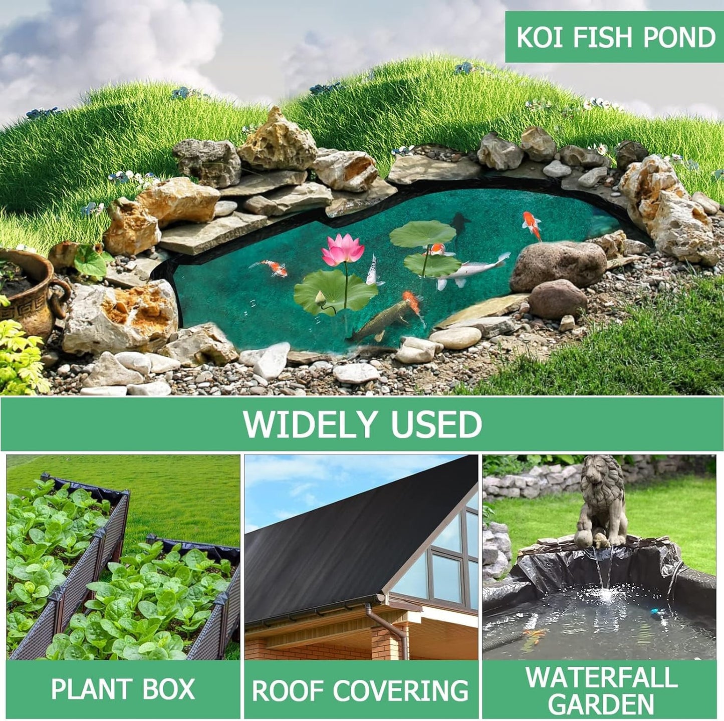 MYFAMIREA 4 FT x 7 FT Pond Liner, 20 Mil HDPE Pond Liner, Sun Resistant Preformed Easy Cutting Pond Liner Underlayment for Fish Koi Ponds, Garden Fountain, Waterfall Fish Pond