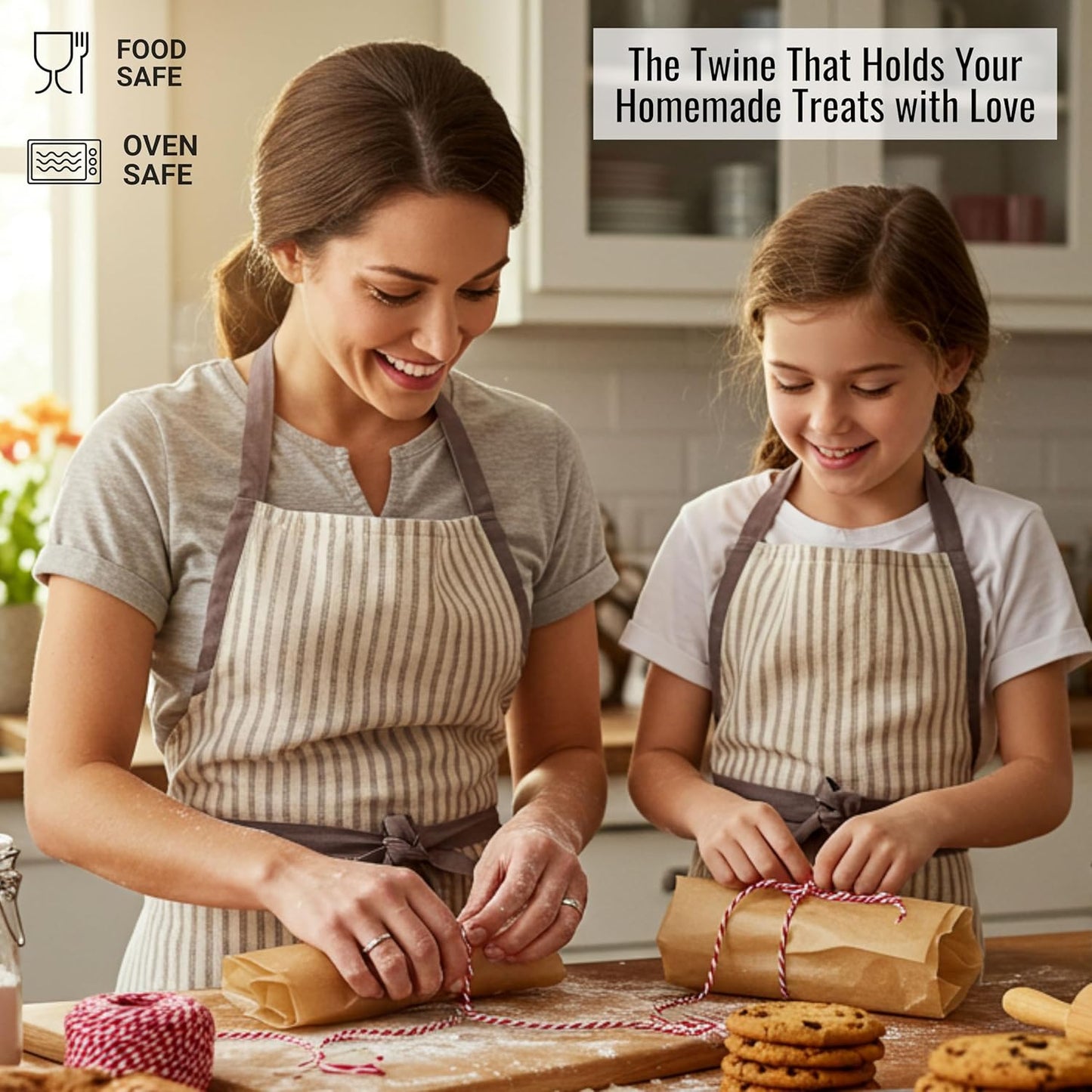 Red and White Organic Twine Cotton String - 500 Feet Wrapping, Baking, Butcher, Crafts, DIY Projects, Easter, Christmas