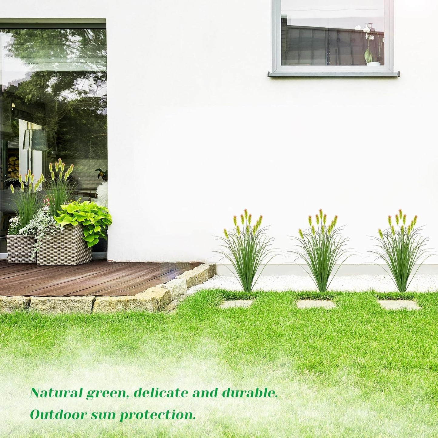 Artificial Grass Plants Outdoor 12 Bunches Fake Onion Grasses with Plush Fake Shrubs Plant Flowers Faux Greenery Wheat Sea Grass for Outside Garden Indoor House Home Office Room Décor (Green & Red)