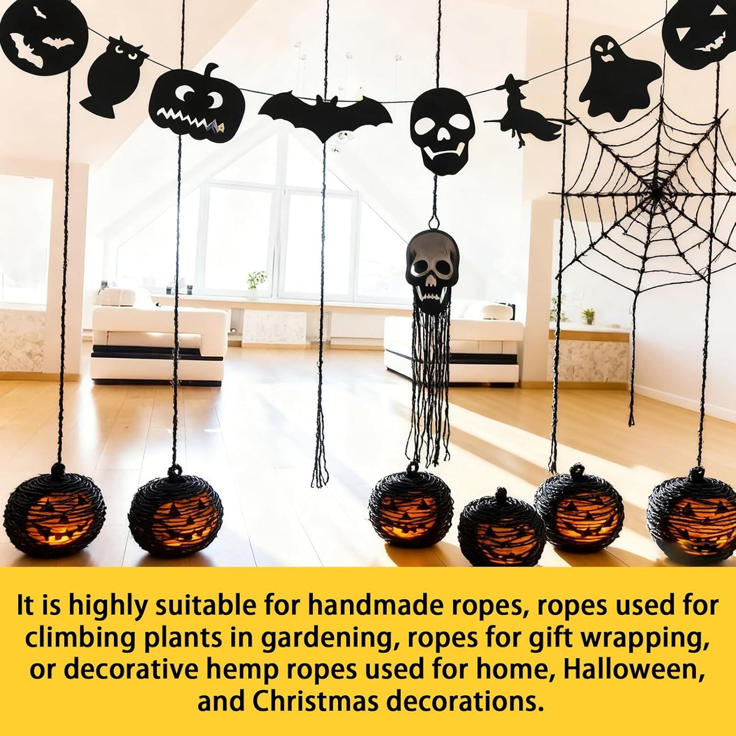 328 Feet 2mm Thick Black Natural Jute Twine, Garden Twine Heavy Duty Industrial Packing Materials String Wrapping, Arts, and Crafts, Halloween Wrapping, Gardening Applications