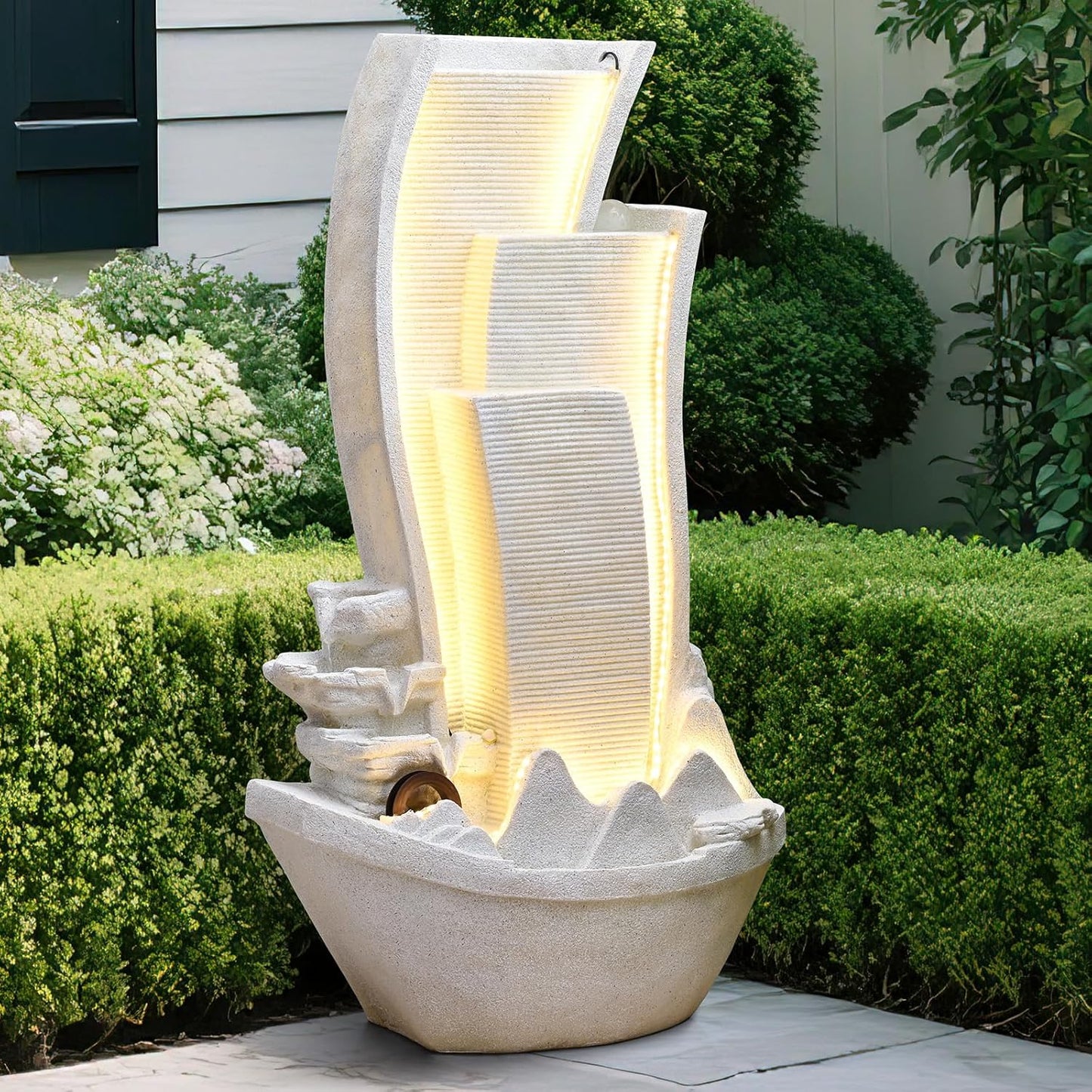 50.39 Inches Outdoor Water Fountain Garden Waterfall Indoor Modern Water Feature Freestanding Fountains with LED Lights and Pump for Patio Yard Pool Home Decor