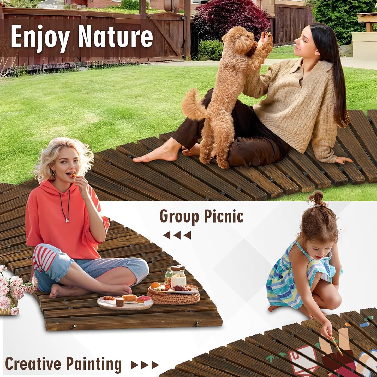 6FT Wooden Garden Pathway,Outdoor Roll Out Decorative Curved Walkway,Weather-Resistant Patio Path,Non-Slip Pavers Boardwalk for Garden, Backyard, Beach, Wedding Party Pathways