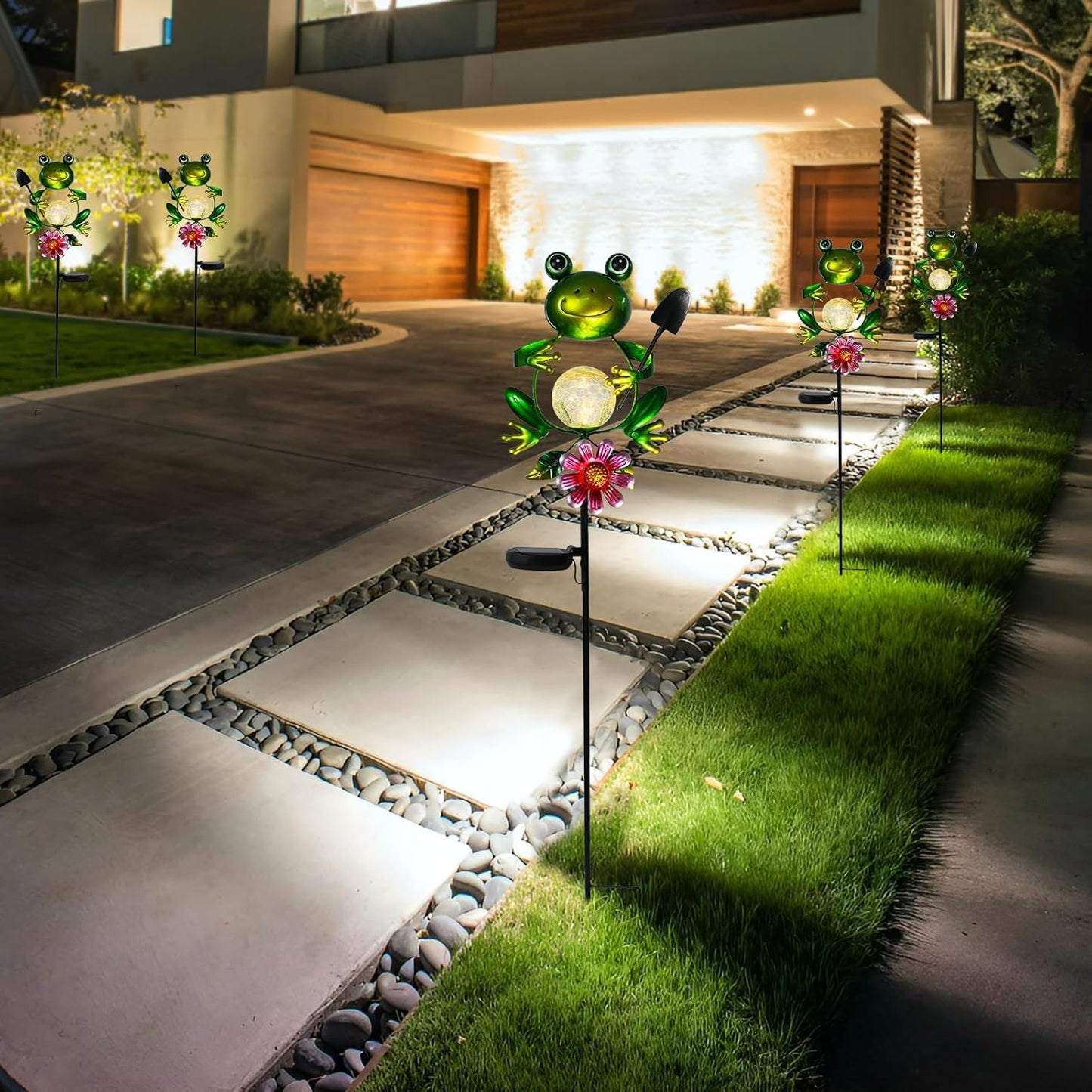 Bshine Frog Solar Light Outdoor Garden, Cracked Glass Metal Solar Garden Stakes for Pathway, Backyard Decoration, Yard Art, Lawn Ornaments, Frog Gifts for Women, Mom, Frog Lovers