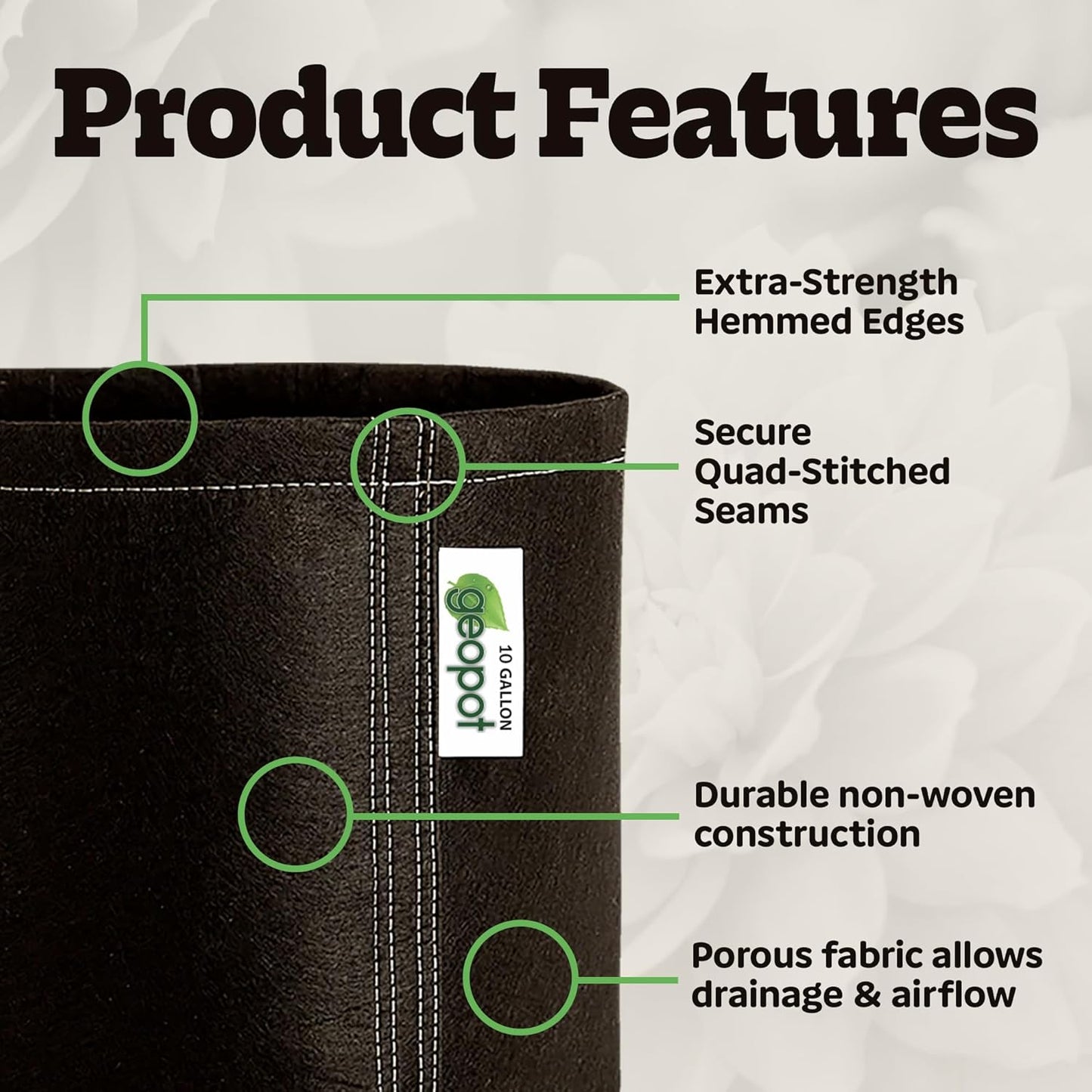 10 Gallon Fabric Grow Bags for Vegetables, Houseplants, Herbs & Flowers |5-Pack| Fabric Pots for Outdoors and Indoors, Aerated Fabric Grow Bags