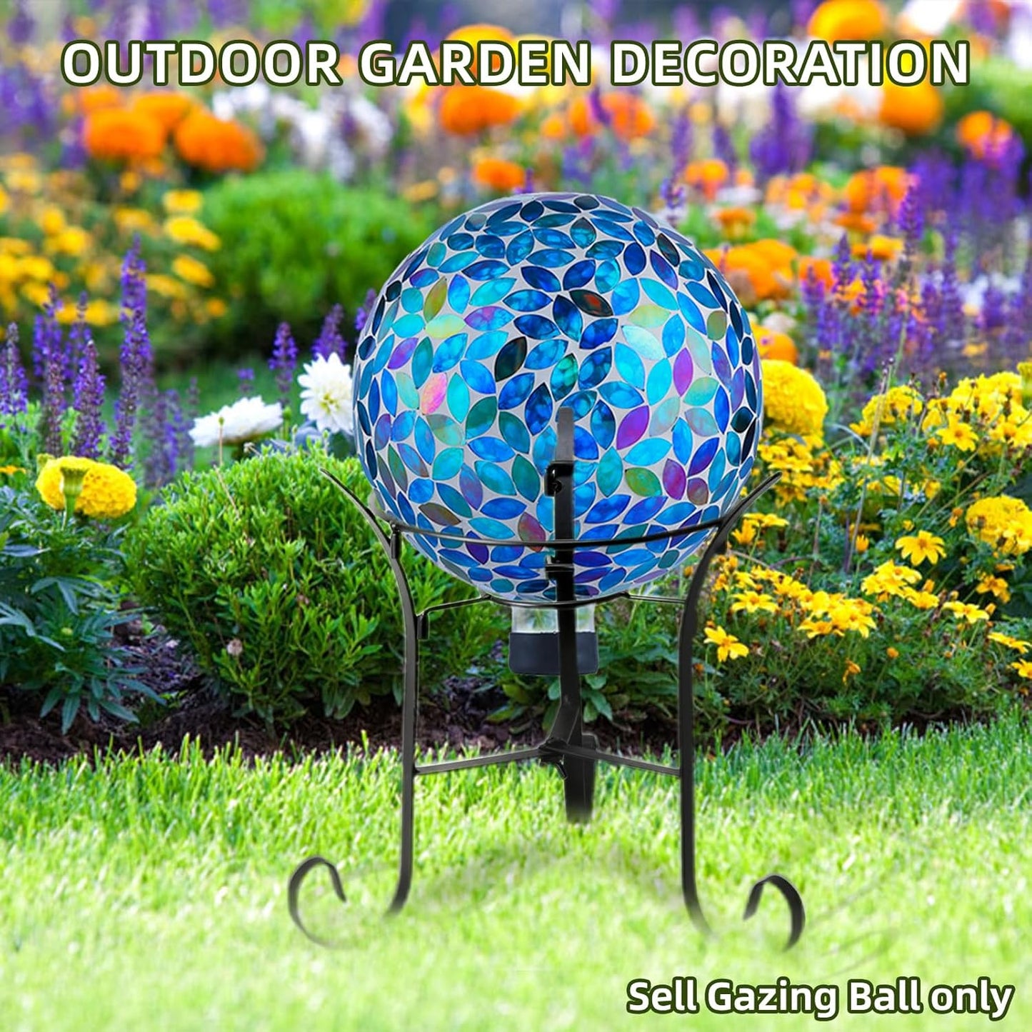 VOREEN 10-Inch Gazing Ball Glass Mosaic Gazing Globe, Handmade Outdoor Reflective Ball Yard Decoration for Homes, Patio, Lawn and Gardens, Gift for Mom Wife Friend, Blue and Amber