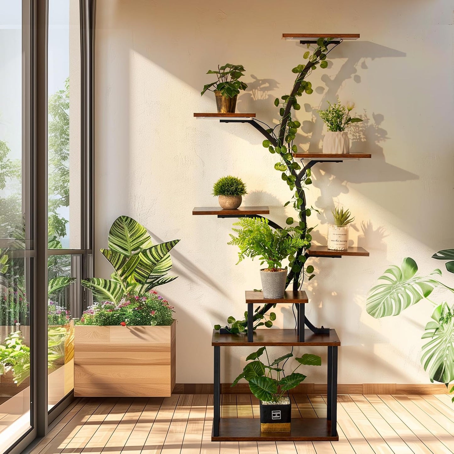 Plant Stand with Grow Lights, 8 Tiered Plant Stand Indoor, 62" Tall Metal Plant Flower Holder for Plants Multiple, Plant Display Rack Holder, Indoor Plant Shelf for Living Room, Garden, Patio