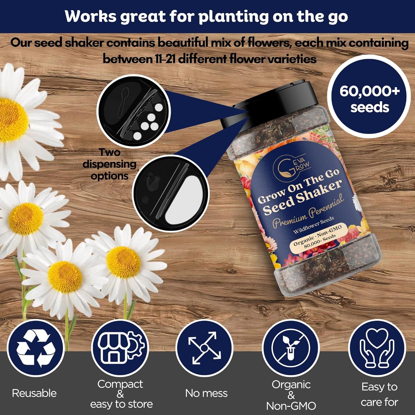 Wildflower Seed s – Perennial Flower Seeds Mix to Plant Anywhere, by Geva Grow | 12-Type Beautiful Perennial Wildflower Seeds Bulk 90,000+ Seeds, 2 Ounce, No Messy Packets