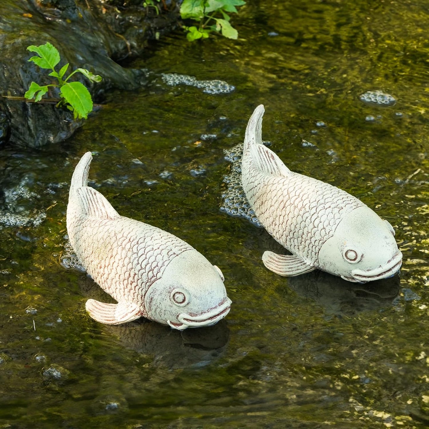 10.8" 2Pcs Koi Fish Garden Statues, Yard Pond Decor for Outdoor Ponds, Large Statues Ornaments, Real Koi Sculpture Art, Fish Sculpture Garden for Outdoors