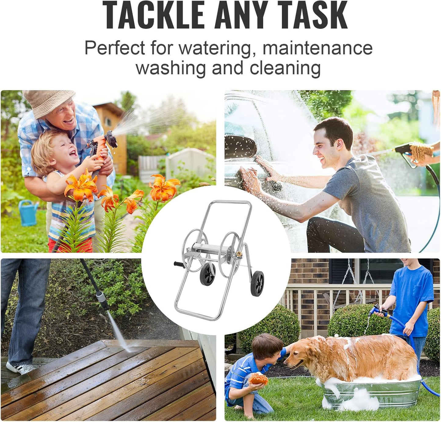 VEVOR Hose Reel Cart, Hold Up to 175 ft of 5/8’’ Hose (Hose Not Included), Garden Water Hose Carts Mobile Tools with Wheels, Heavy Duty Powder-coated Steel Outdoor Planting for Garden, Yard, Lawn