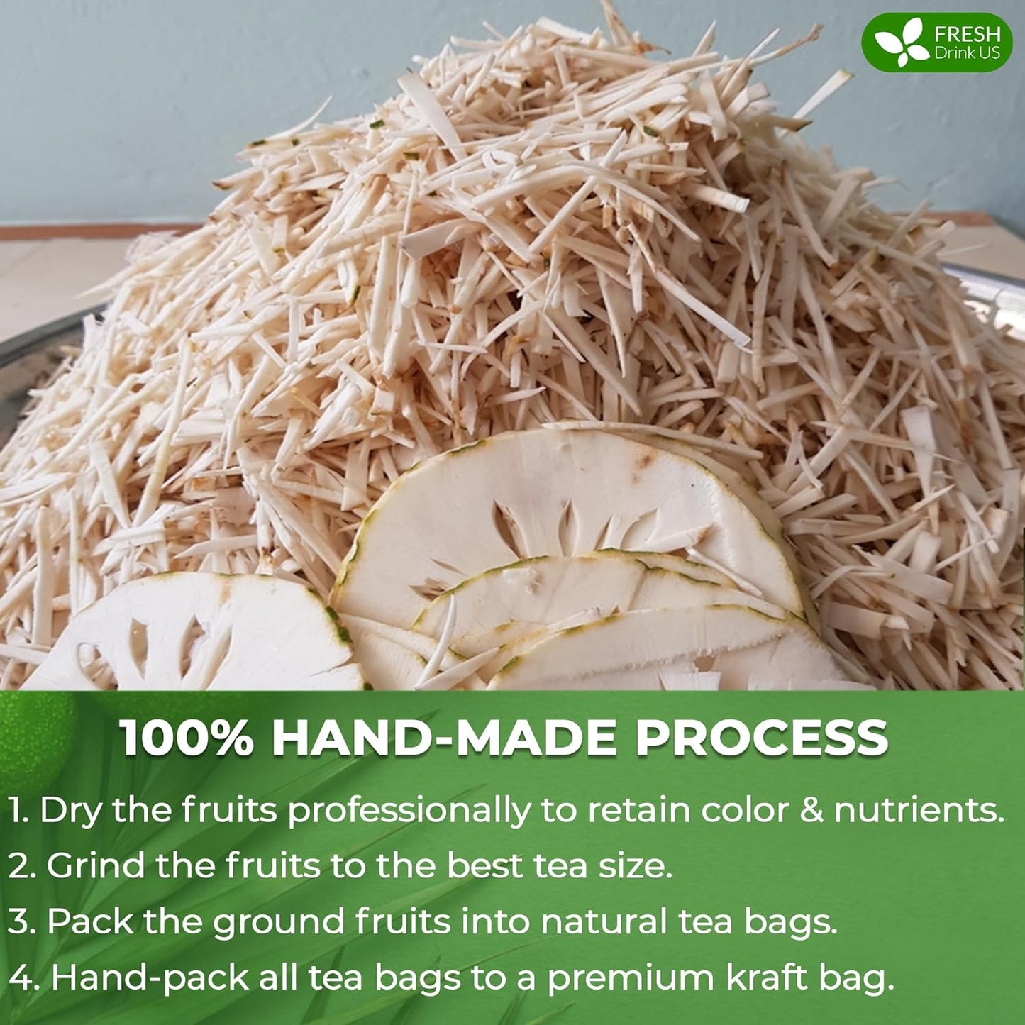 FreshDrinkUS, 60 Premium Soursop Graviola Fruit Tea Bags, 100% Natural and Pure from Soursop Fruits, Made With Natural Materials-Corn Fiber Tea Bag, Sugar/Caffeine/Gluten Free, Hoja Guanabana Tea