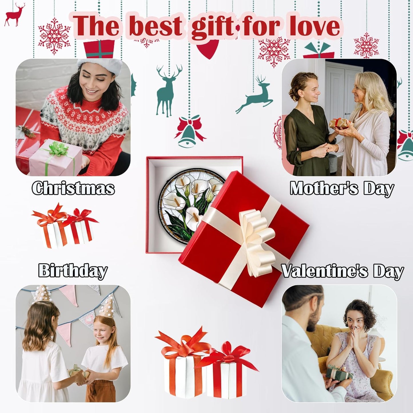 Stained Glass Window Hanging, White Calla Lily Flowers Sun Catchers Glass Panel Plant Suncatcher Decor for Birthday for Women, Men, Wife, Aunt, and Mom 7.8 in