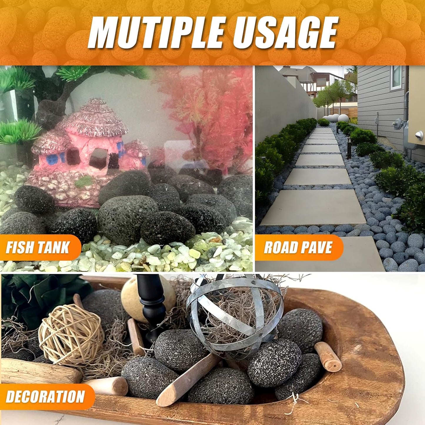 CJGQ 45 Lb Lava Rocks for Fire Pit,2"-3" Natural Pebbles Tumbled Lava Rock,Round Fire Pit Rocks for Portable Fireplaces Propane Gas Fish Tank Landscaping Garden Decoration