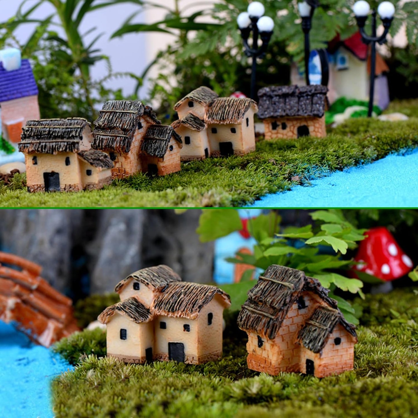 10PCS Mini House Miniature Resin House Figurines Small Village Cottage Fairy Garden Accessories Outdoor Micro Landscape Decor Mini Garden Lawn Terrariums Plant Pots Ornament
