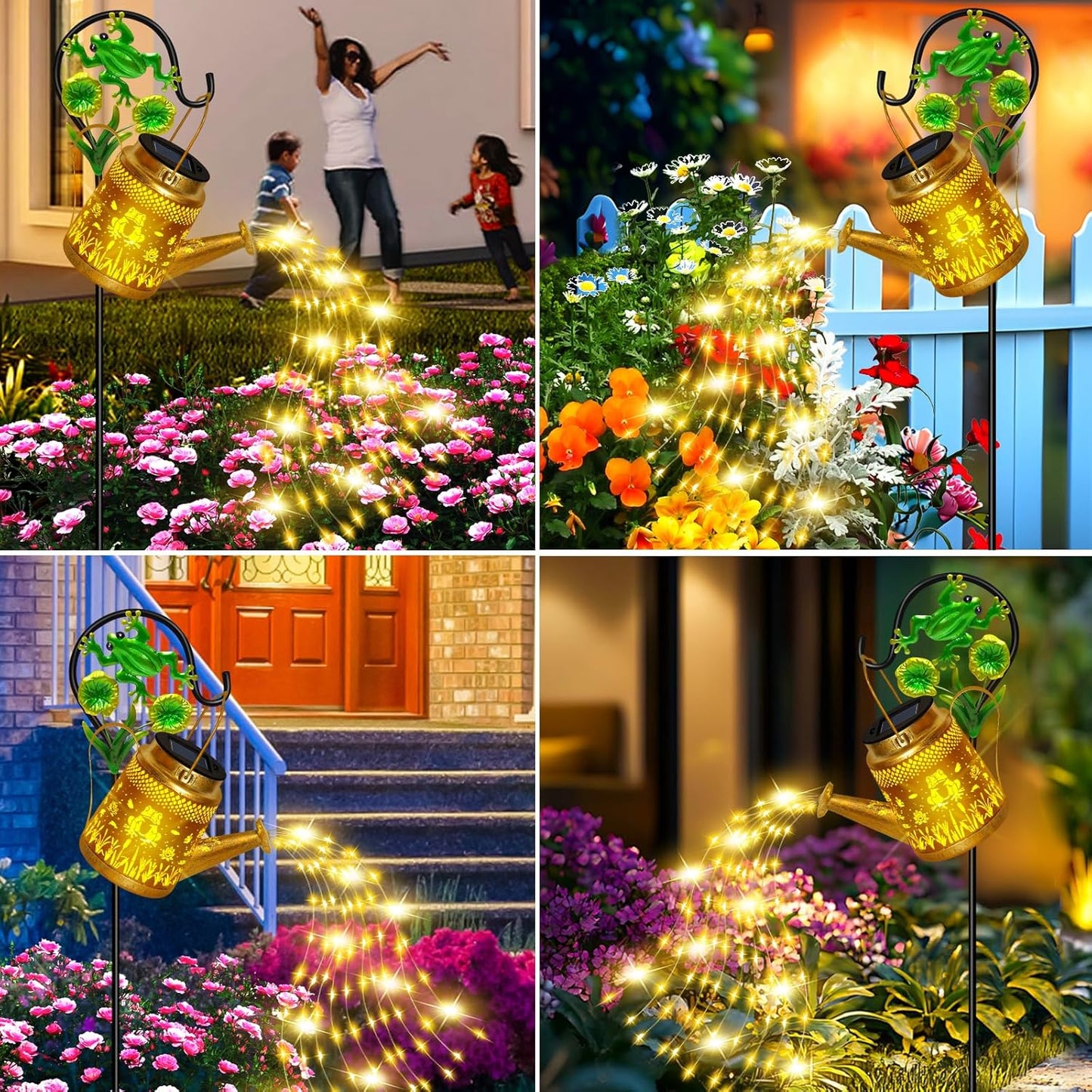 Solar Lanterns Outdoor Garden Decor, Mothers Day Gifts for Women Mom Grandma Birthday, Large Frog Hanging Watering Can with Shepherd Hook, Waterproof Garden Lights for Outdoor Landscape Pathway Yard