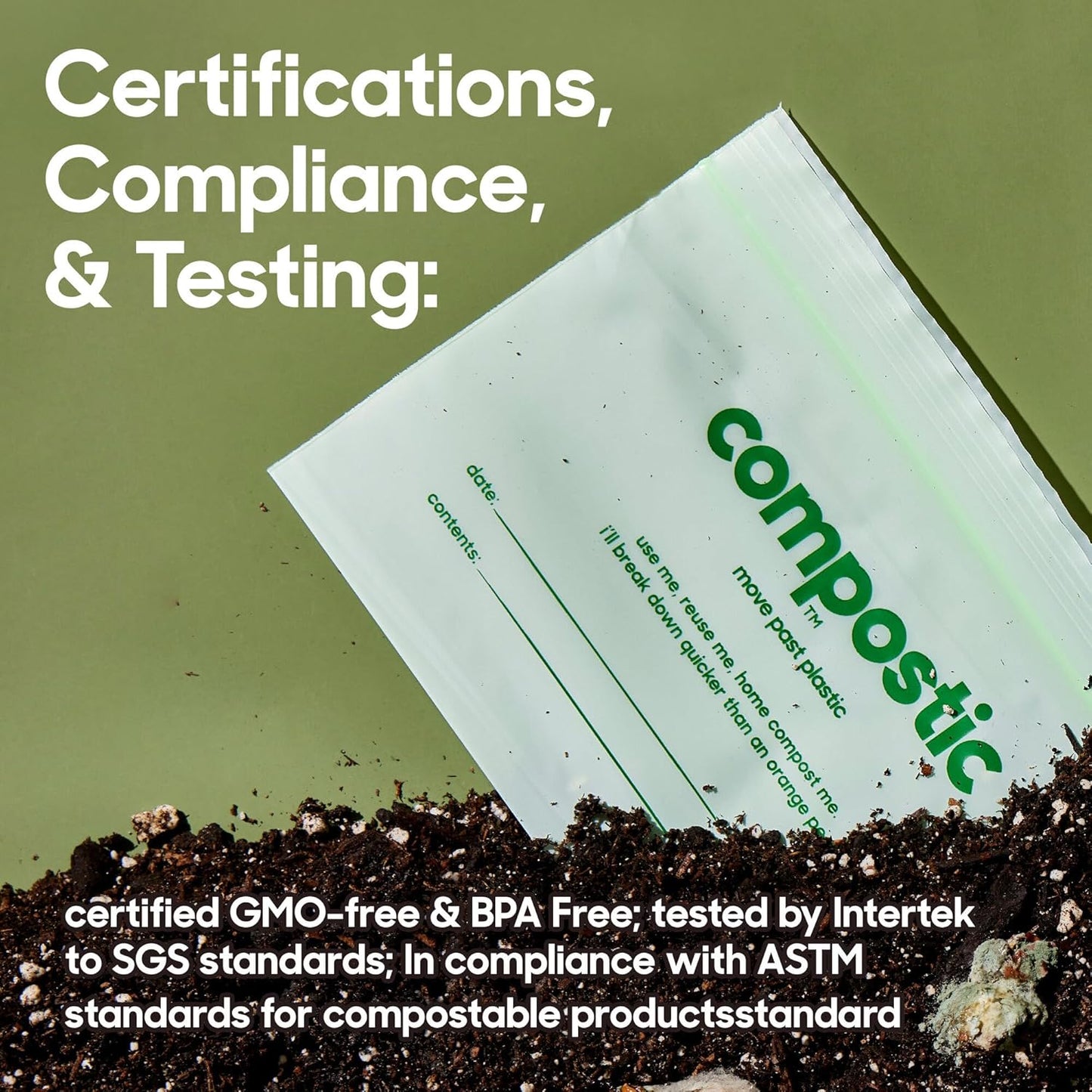 Home Compostable Resealable Sandwich Bags (7"x7"), Microwave & Freezer Safe, Organic Food Storage Container, 100 Count (Pack of 2)