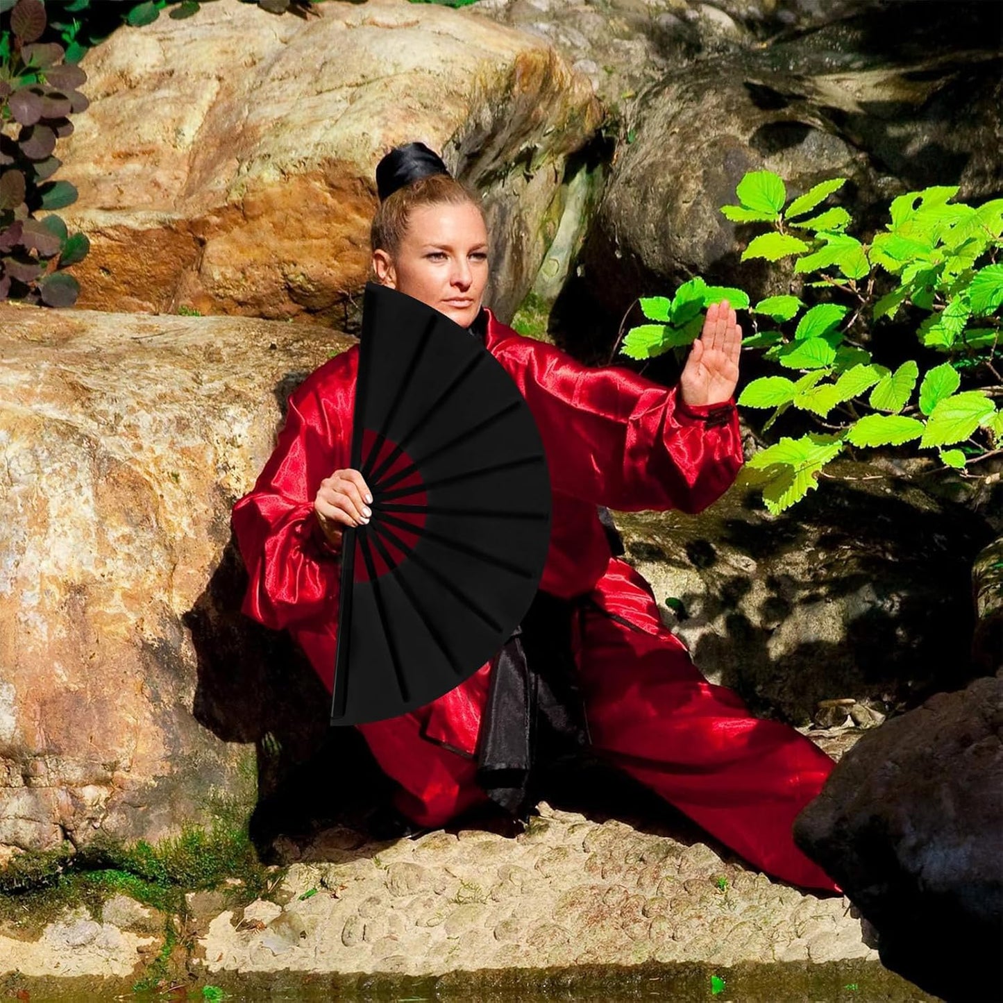 Maitys 20 Packs Large Clap Fans for Line Dancing Large Chinese Folding Hand Fans for Men and Women, Festival, Tai Ji, Kungfu, Martial Art, Gifts (Black)