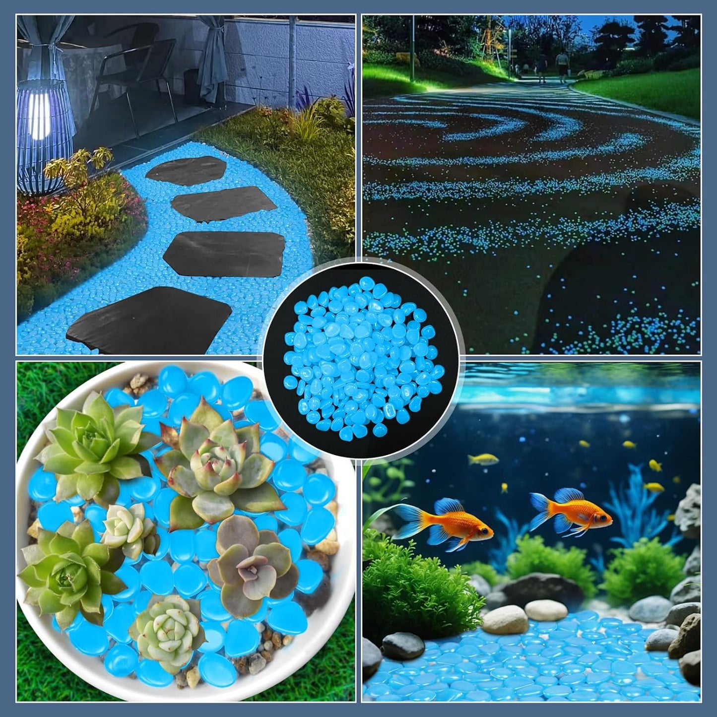 Oubest Glow in The Dark Rocks for Outdoor Landscaping Garden Stones, 0.8 Inch White Glow Pebbles Luminous Stones Decorative Rocks for Vases Pathway Walkway Yard Patio Fountain Driveway, 150PCS, White