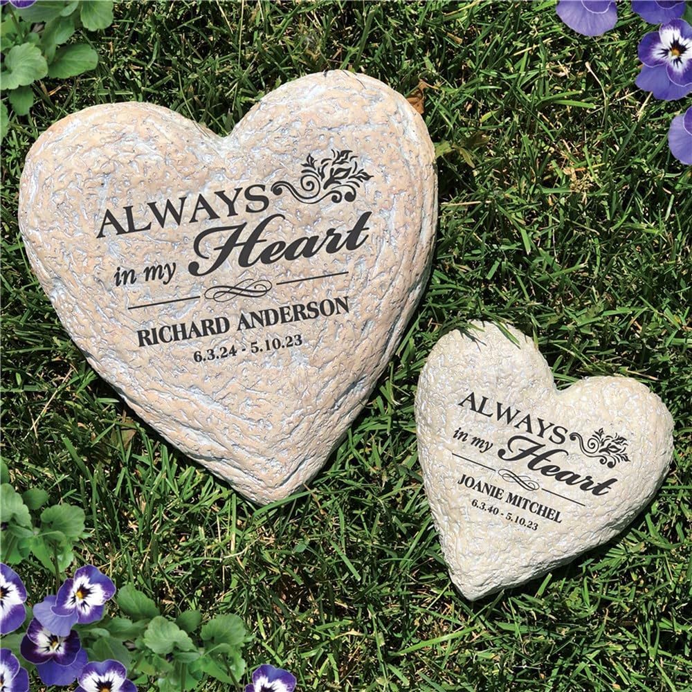 GiftsForYouNow Personalized Heart-Shaped Resin Memorial Garden Stone, 5.5", Indoor/Outdoor, Always in My Heart, Customized Memorial Gift, Sympathy