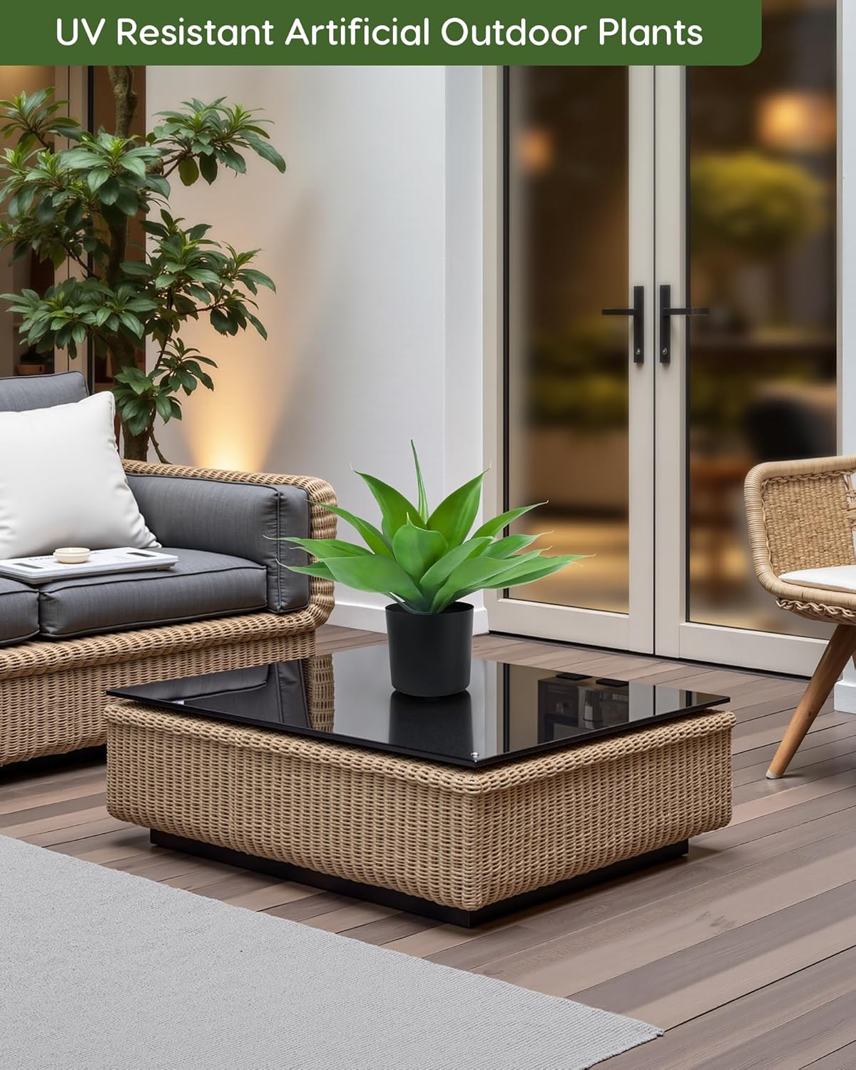 Velener Fake Agave with Black Pot, Artificial Plant Outdoor Agave - Fake Plants for Indoor and Outdoor Decor(15 Inch)