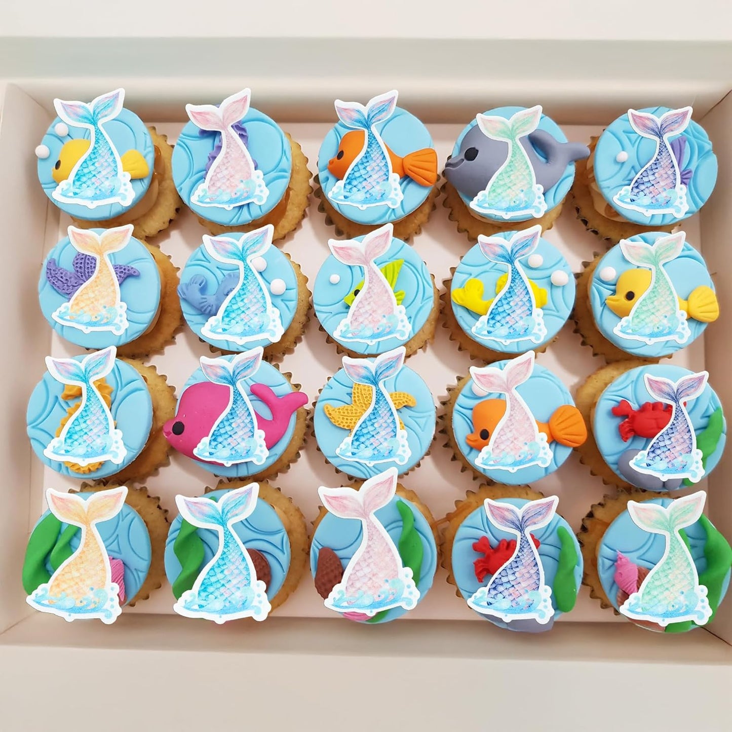 Ephlyn 54Pcs Edible Mermaid Tail Cupcake Toppers Wafer Paper Mini Under the Sea Mermaid Tail Cake Topper Decoration for Ocean theme Birthday Party Supplies Pink Blue Purple