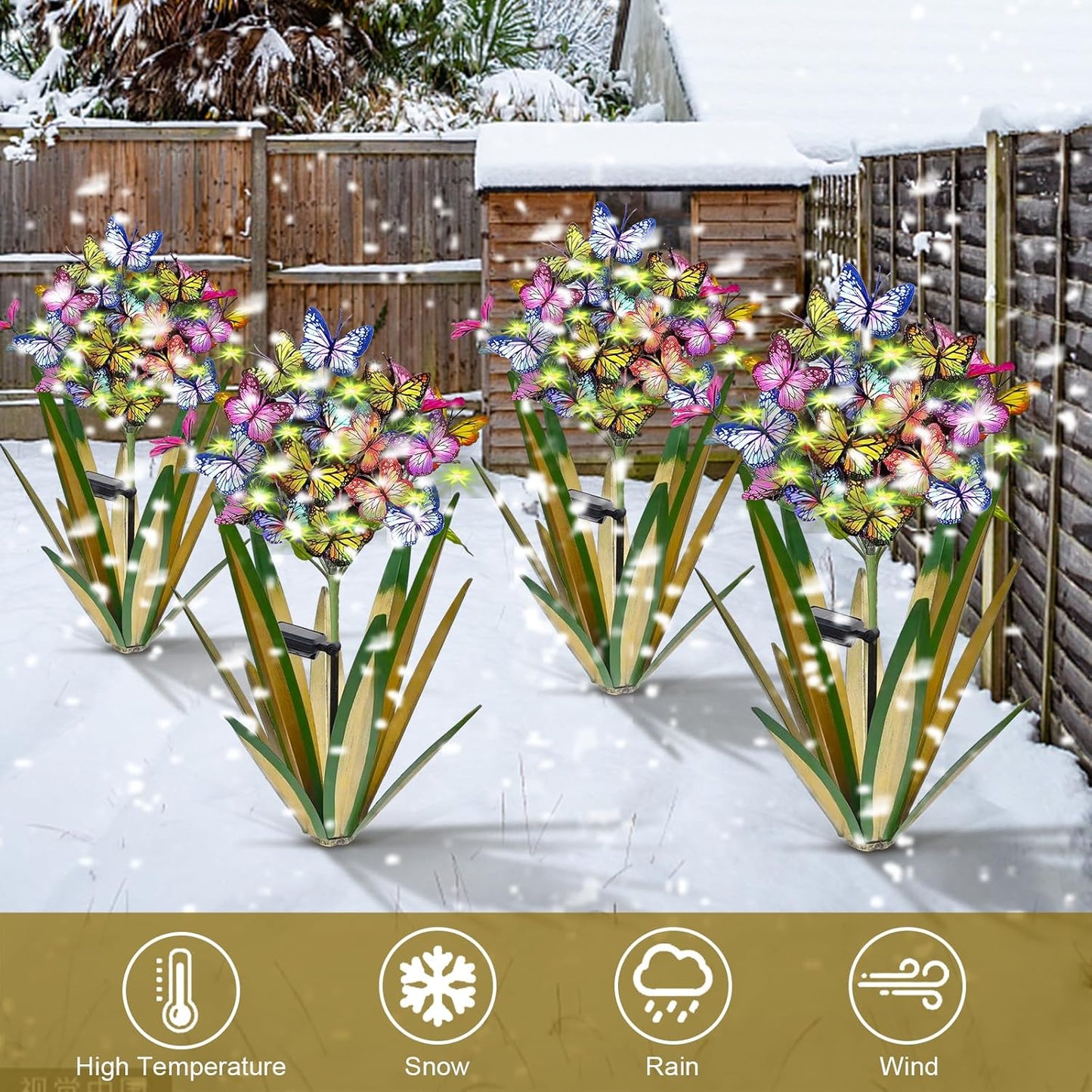 Solar Metal Agave Butterfly Flower Stick Garden Sculpture - Outdoor Christmas Lights With Swaying Butterfly - Solar Powered Gift (2 PCS Light Green)