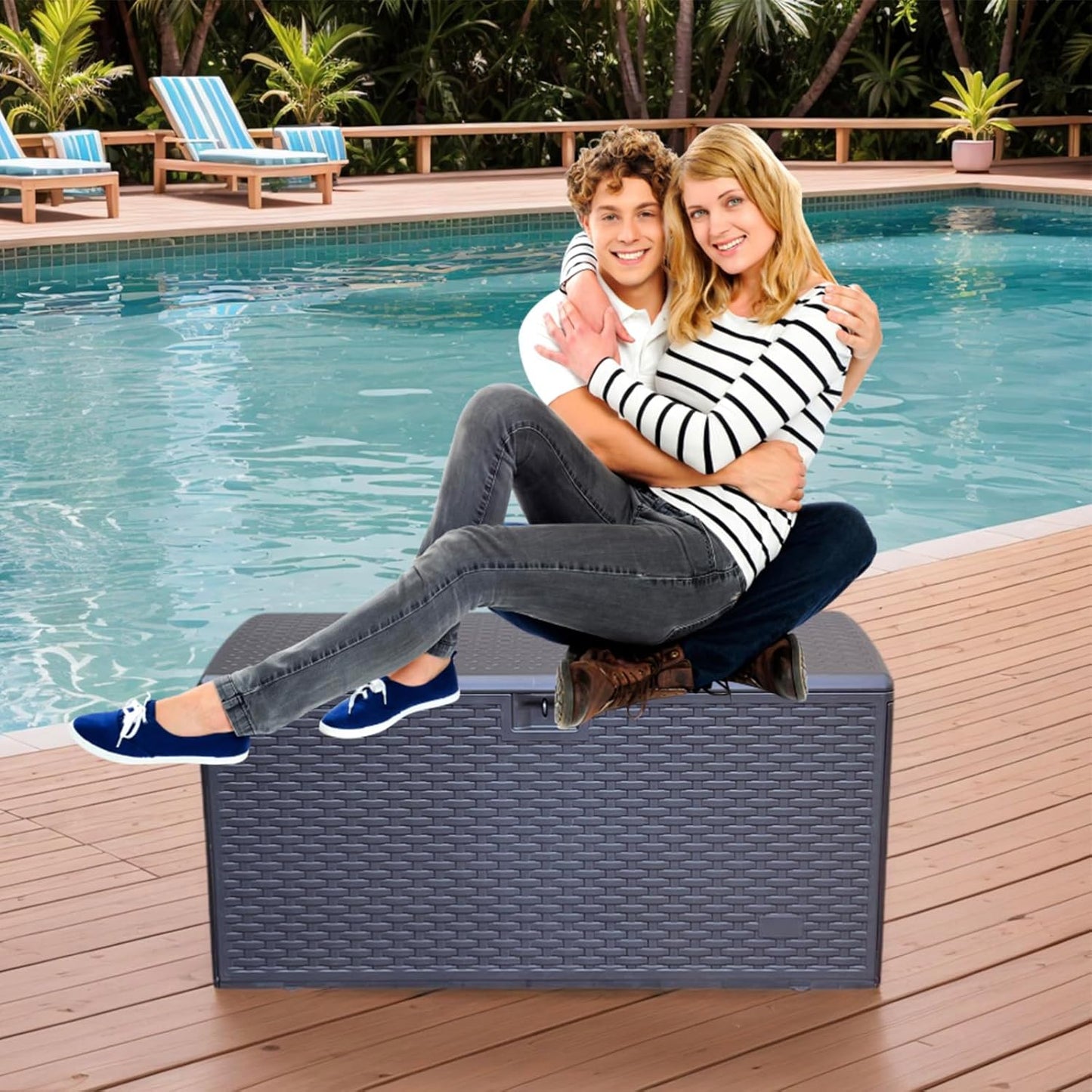 73 Gallon Resin Outdoor Storage Box,Waterproof Deck box for Patio Furniture,Garden Tools,Lockable Patio Storage Box,Blow-Molded HDPE