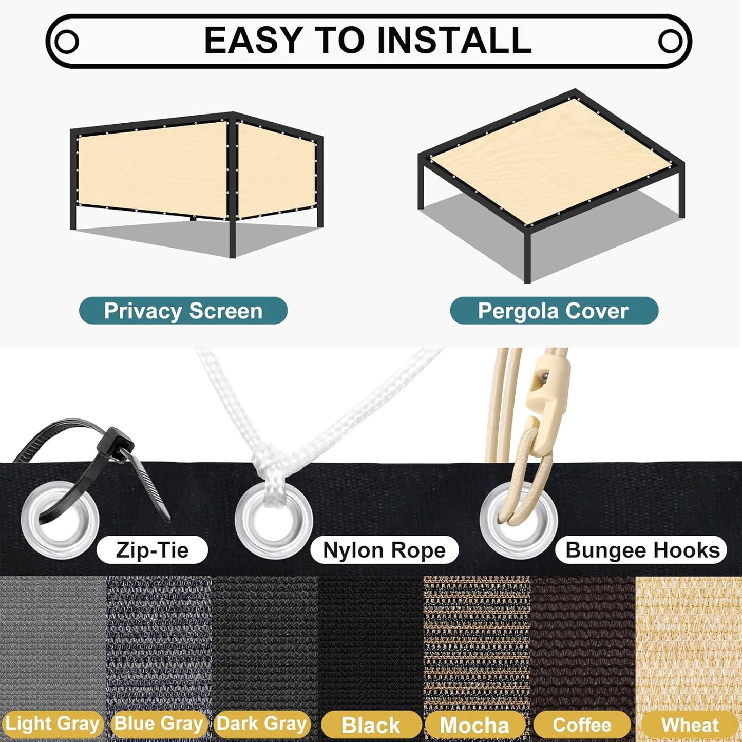 Shade&Beyond 90% Sun Shade Cloth with Grommets, 10' X 14' Pergola Shade Cover Canopy, Mesh Tarp Sun Screens for Patio, Outdoor, Garden, Backyard, Wheat