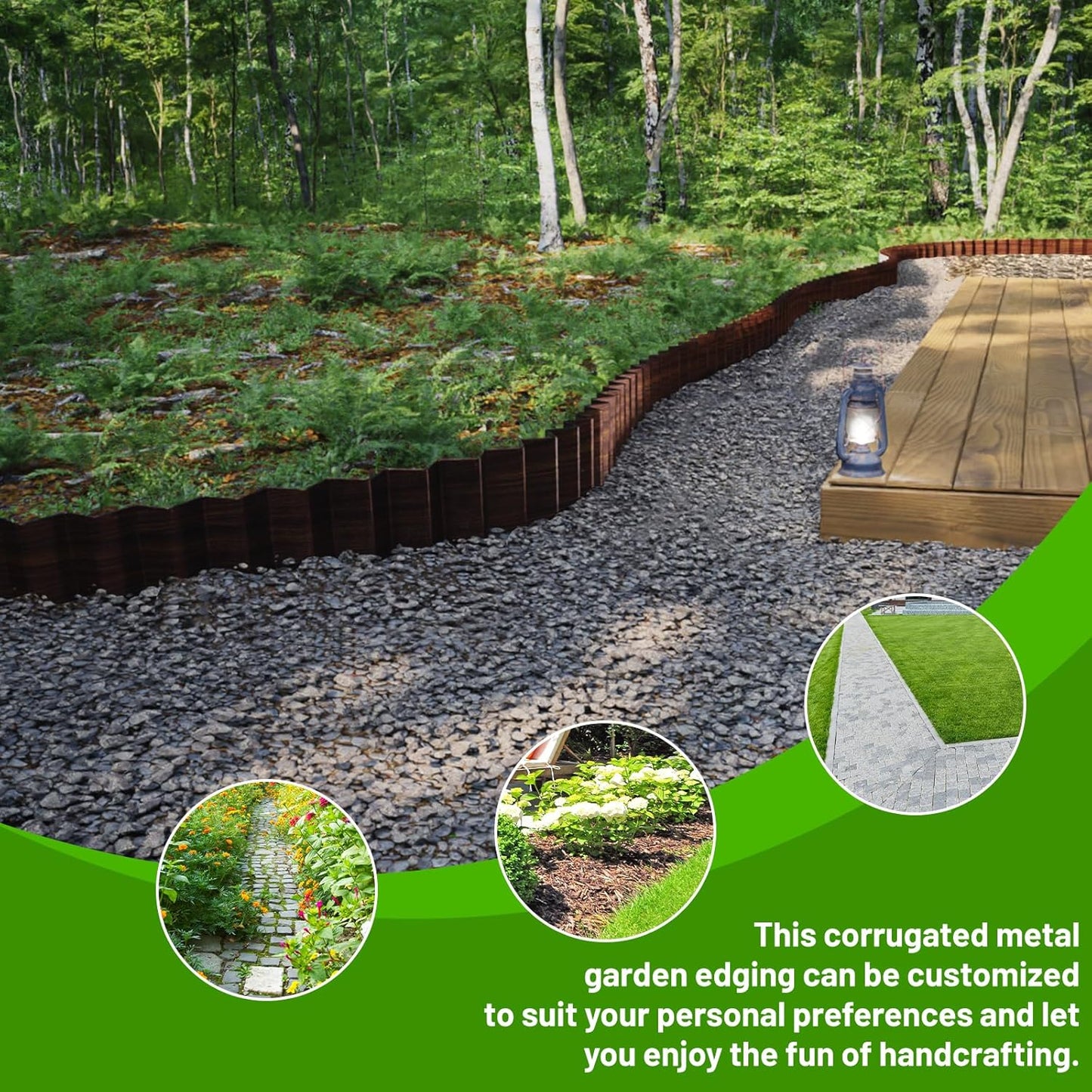 SnugNiture Corrugated Metal Garden Edging 4" x 60', Sturdy Lawn Landscape Edging Border, Fence for Garden, Flower Bed and Yard (Brown)