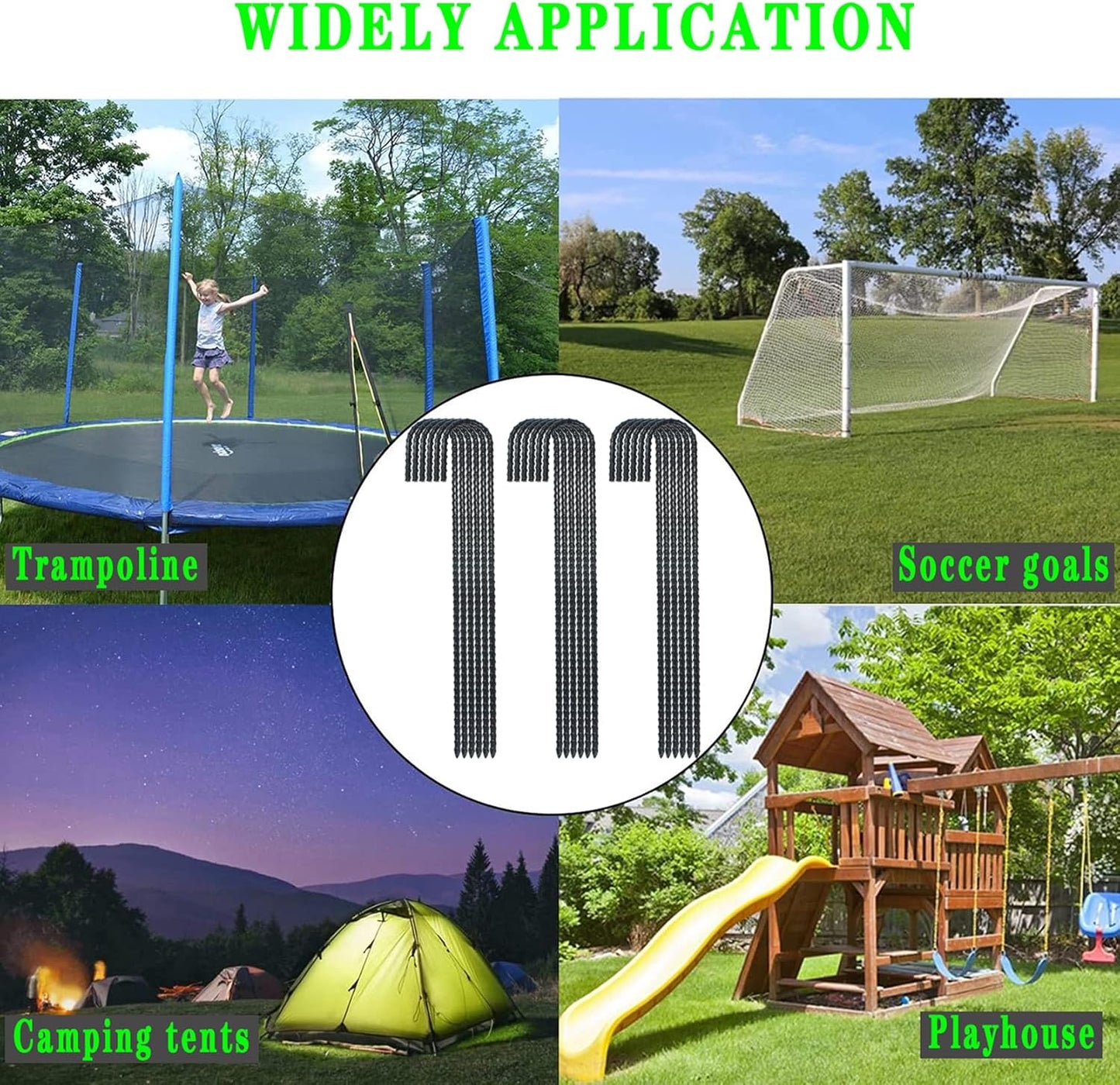 16 Inch Ground Rebar Stakes, J Hook Extra Heavy Duty Rust Proof Coated Steel Ground Anchors with Chisel Point End for Camping Tent and Canopy Tent (16)