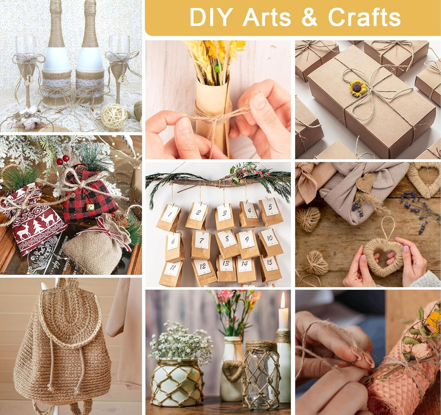 Garden Twine, 394 Feet 2mm Jute Twine, Baling Plant String for Climbing Plants,Tomatoes, Crafting Floristry 120-meter Natural Hemp Rope, 2mm