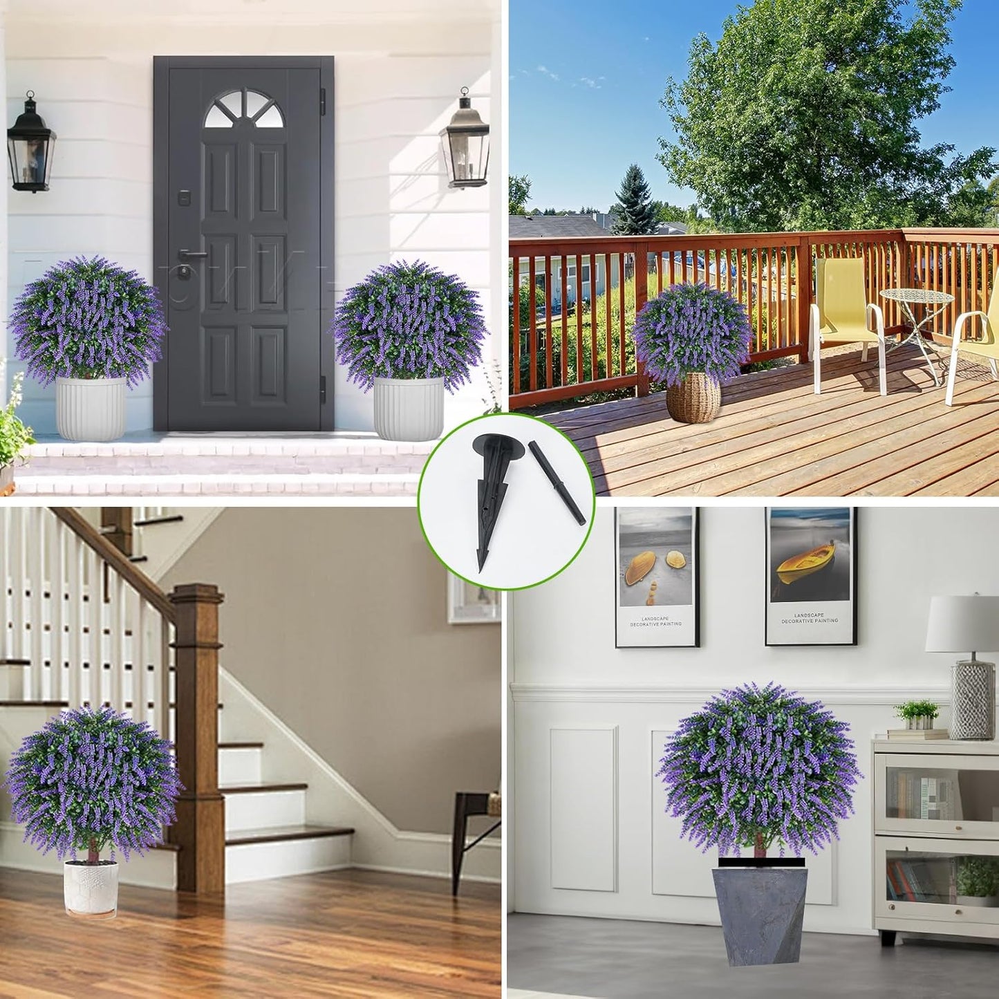 Artificial Lavender Topiany Ball Trees Set of 2,17” Resistant Fake Evergreen Shrubs with Ground SpilRealistic Outdoor Indoor Plants for Garden Porch Maintenance-Free Potted