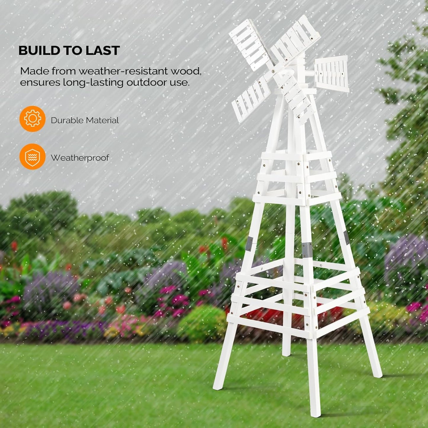 VINGLI Outdoor Yard Windmill, Wooden Wind Spinner for Garden Lawn Yard Patio Decoration (White, Medium)