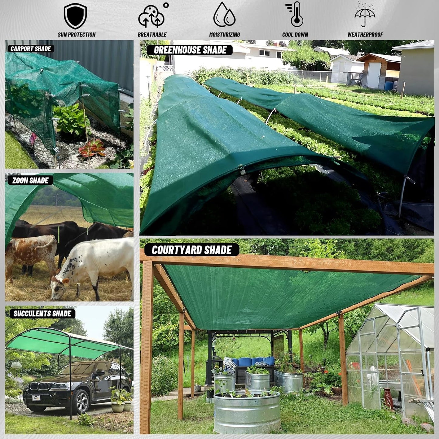 Cool Area 40% Sun Shade Cloth Mesh Tarp with Grommets for Plant Cover 10x12ft Patio Canopy Garden Pergola Blackhouse Car Barn Kennel Green